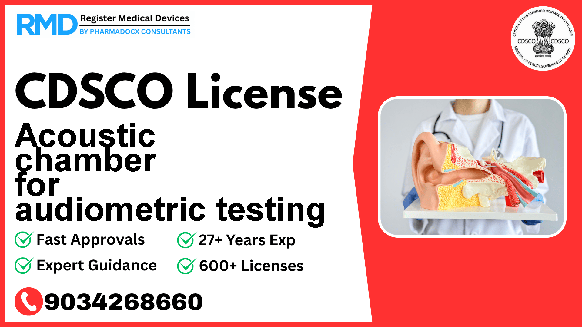 CDSCO License for Acoustic chamber for audiometric testing