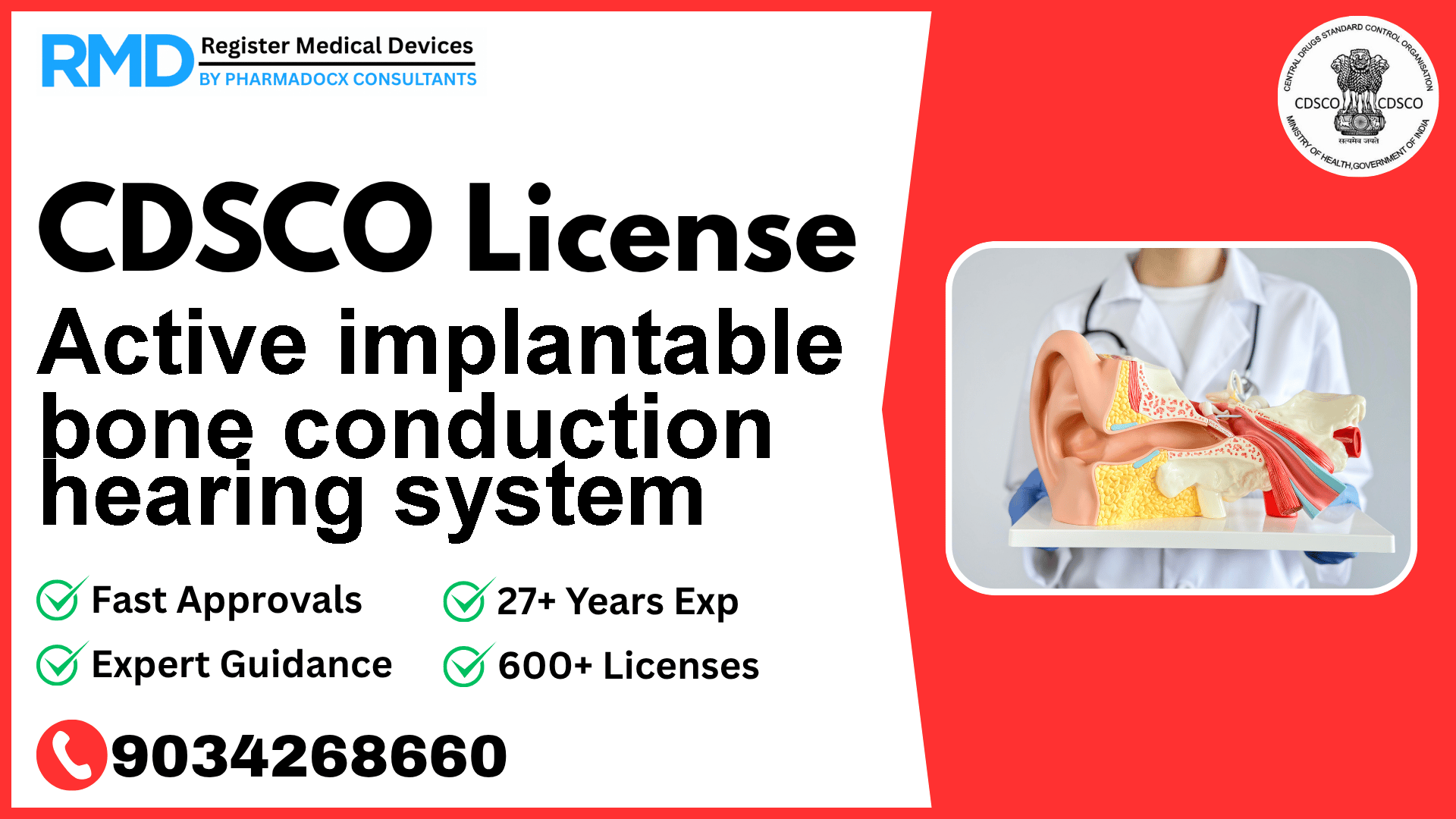 CDSCO License for Active implantable bone conduction hearing system