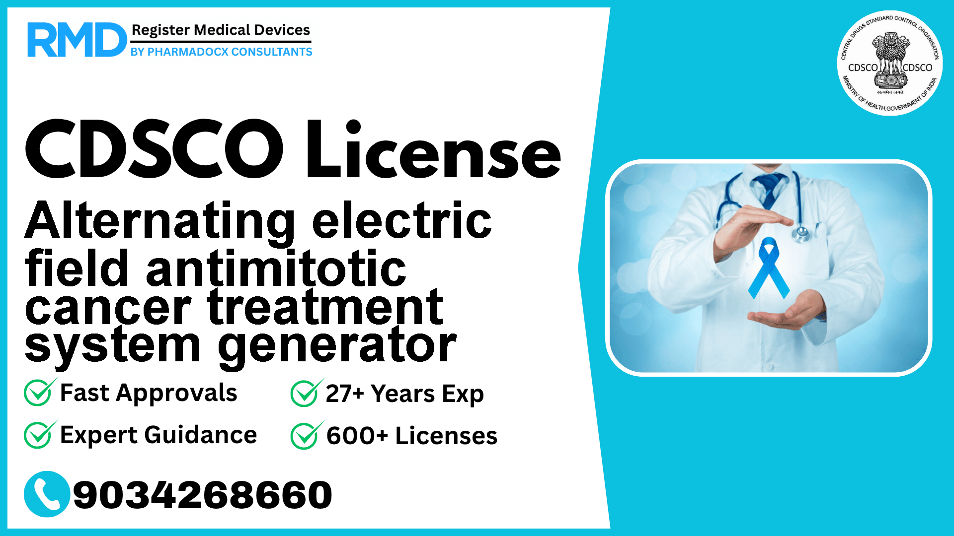 CDSCO License for Alternating electric field antimitotic cancer treatment system generator