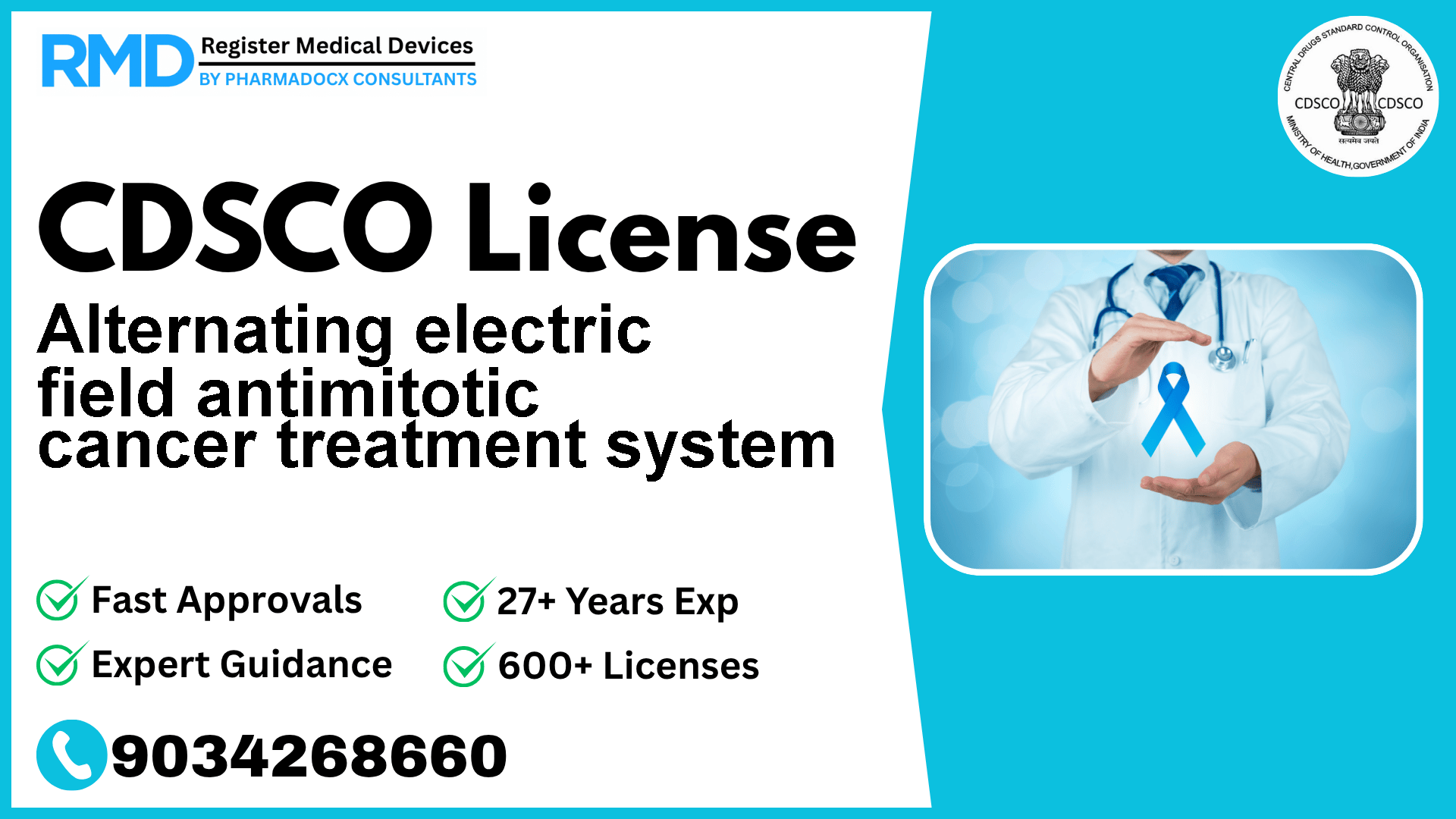 CDSCO License for Alternating electric field antimitotic cancer treatment system