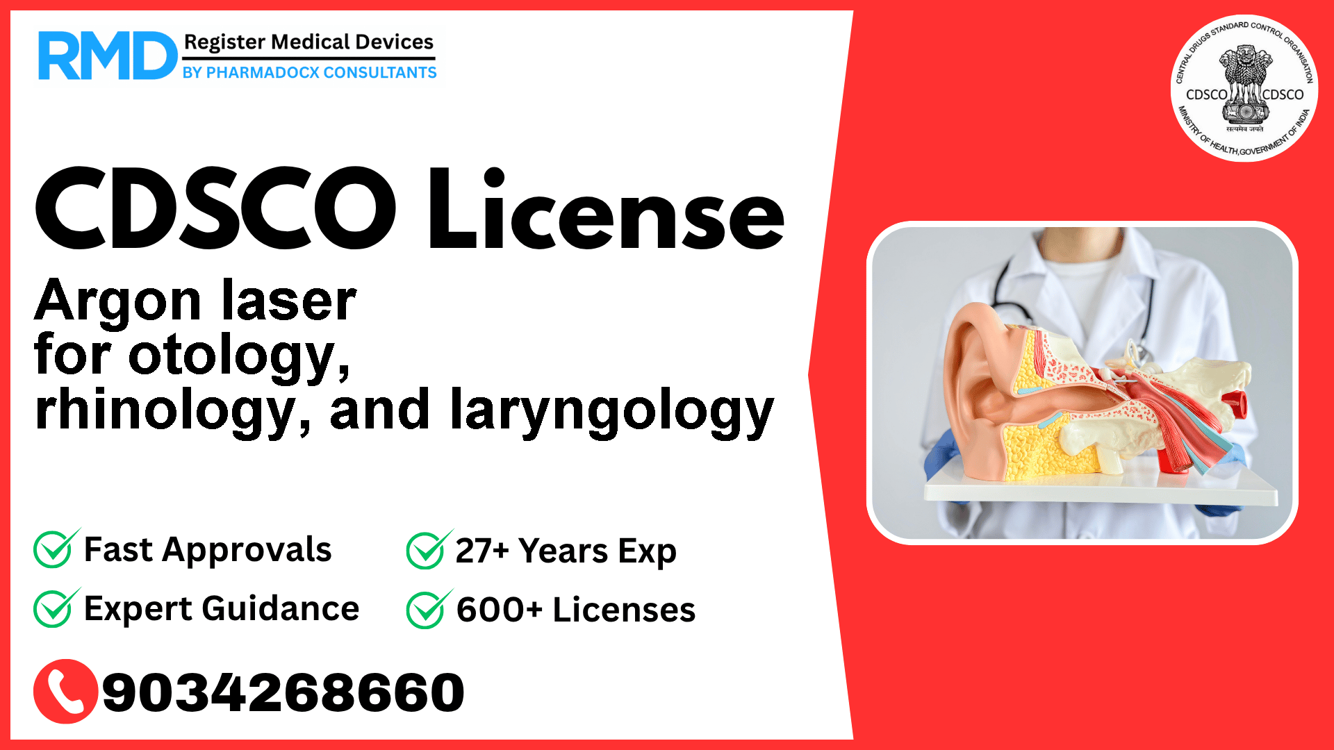 CDSCO License for Argon laser for otology, rhinology, and laryngology