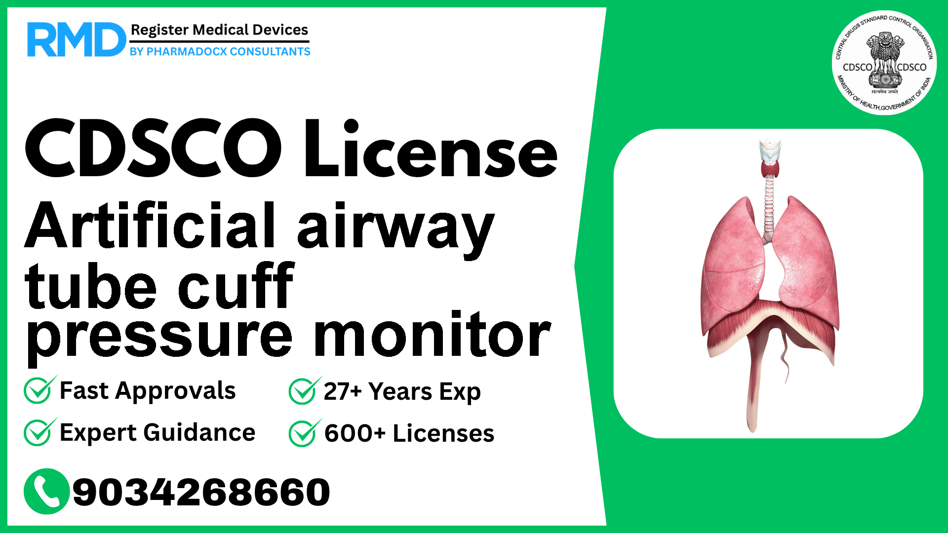 CDSCO License for Artificial airway tube cuff pressure monitor