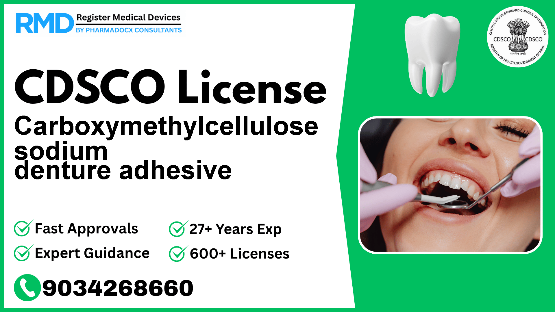 CDSCO License for Carboxymethylcellulose sodium denture adhesive