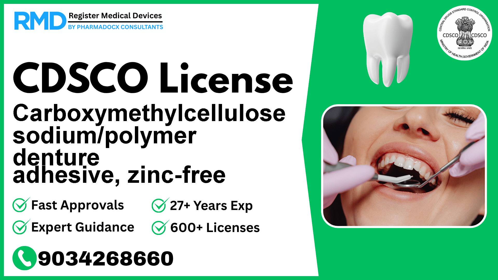 CDSCO License for Carboxymethylcellulose sodium/polymer denture adhesive, zinc-free
