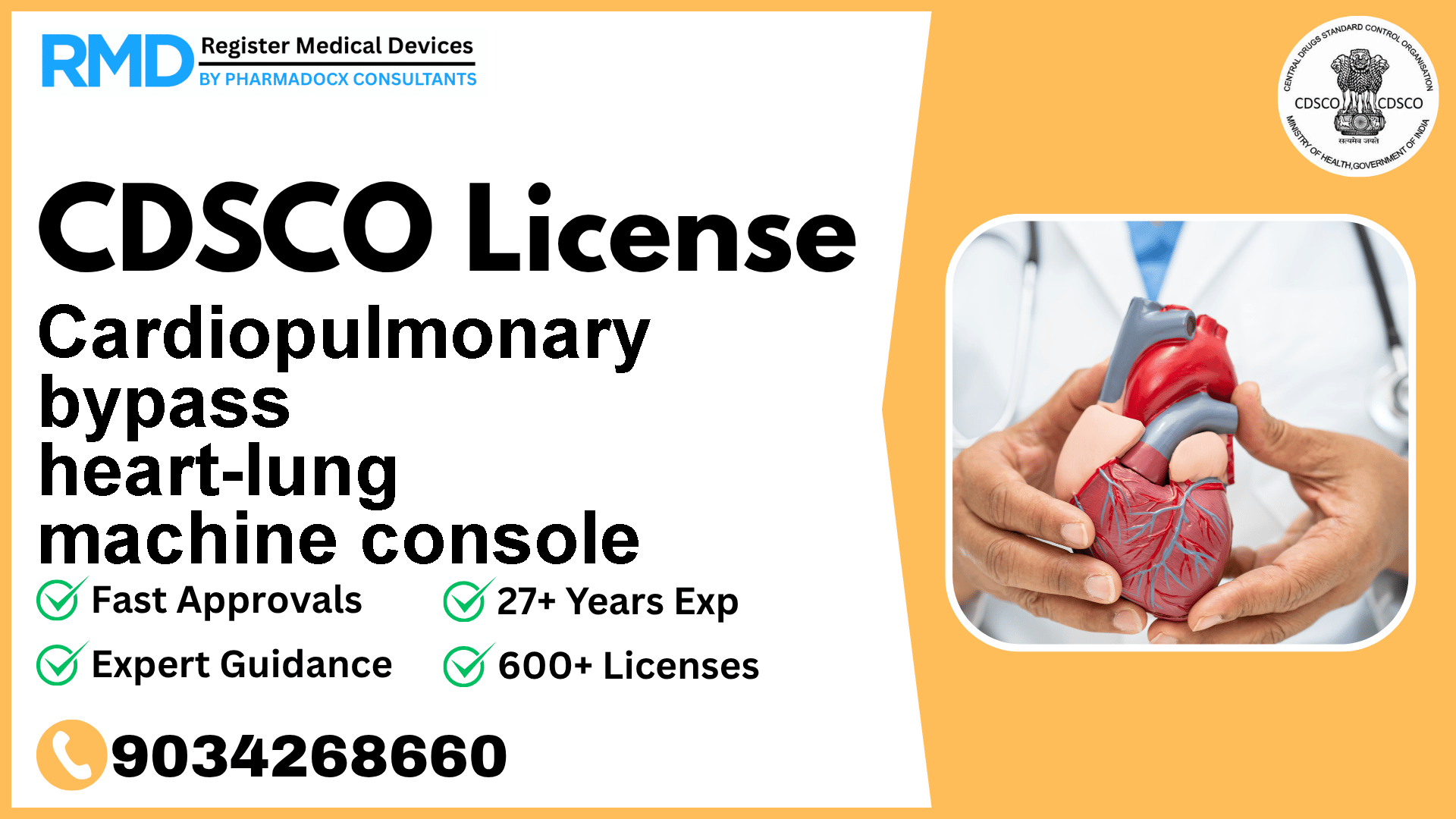 CDSCO License for Cardiopulmonary bypass heart-lung machine console