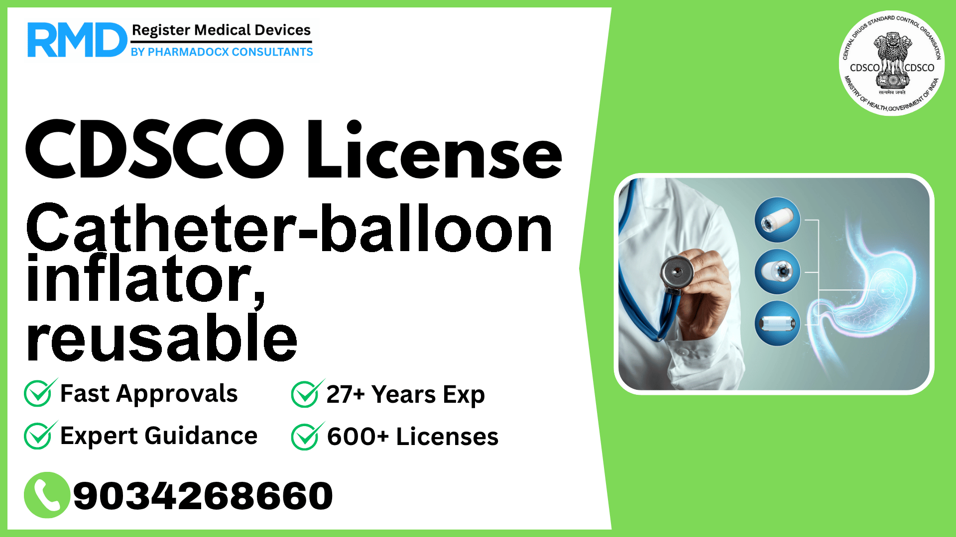 CDSCO License for Catheter-balloon inflator, reusable