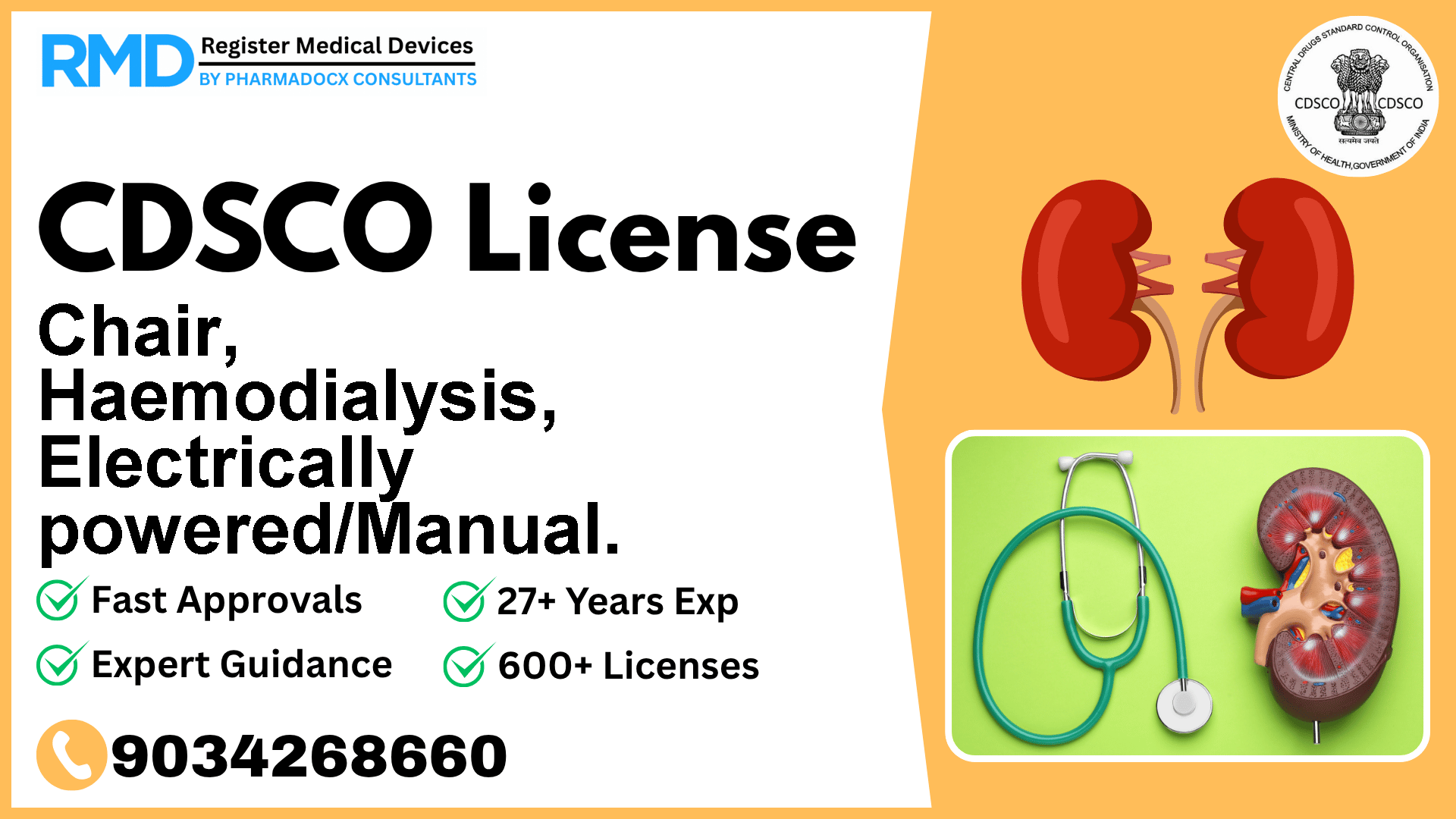 CDSCO License for Chair, Haemodialysis, Electrically powered/Manual.