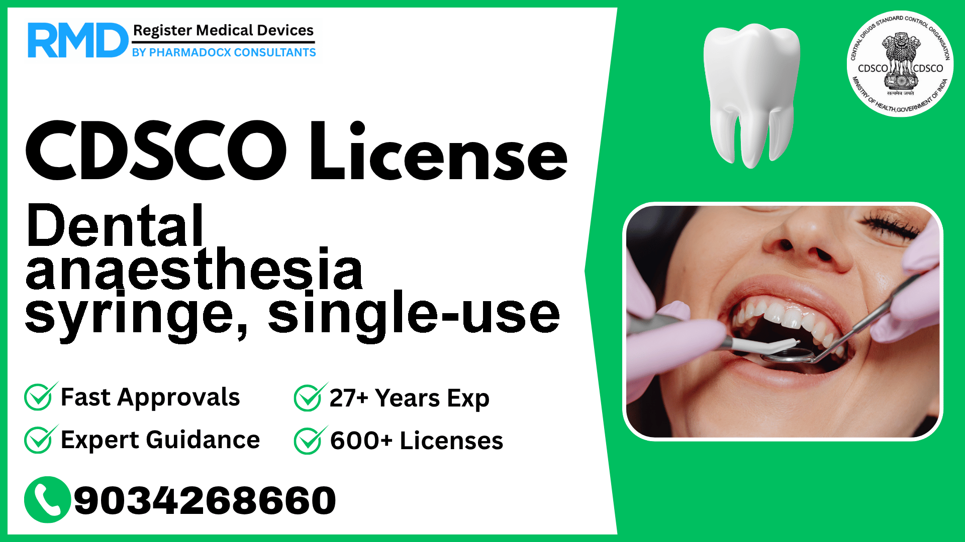 CDSCO License for Dental anaesthesia syringe, single-use