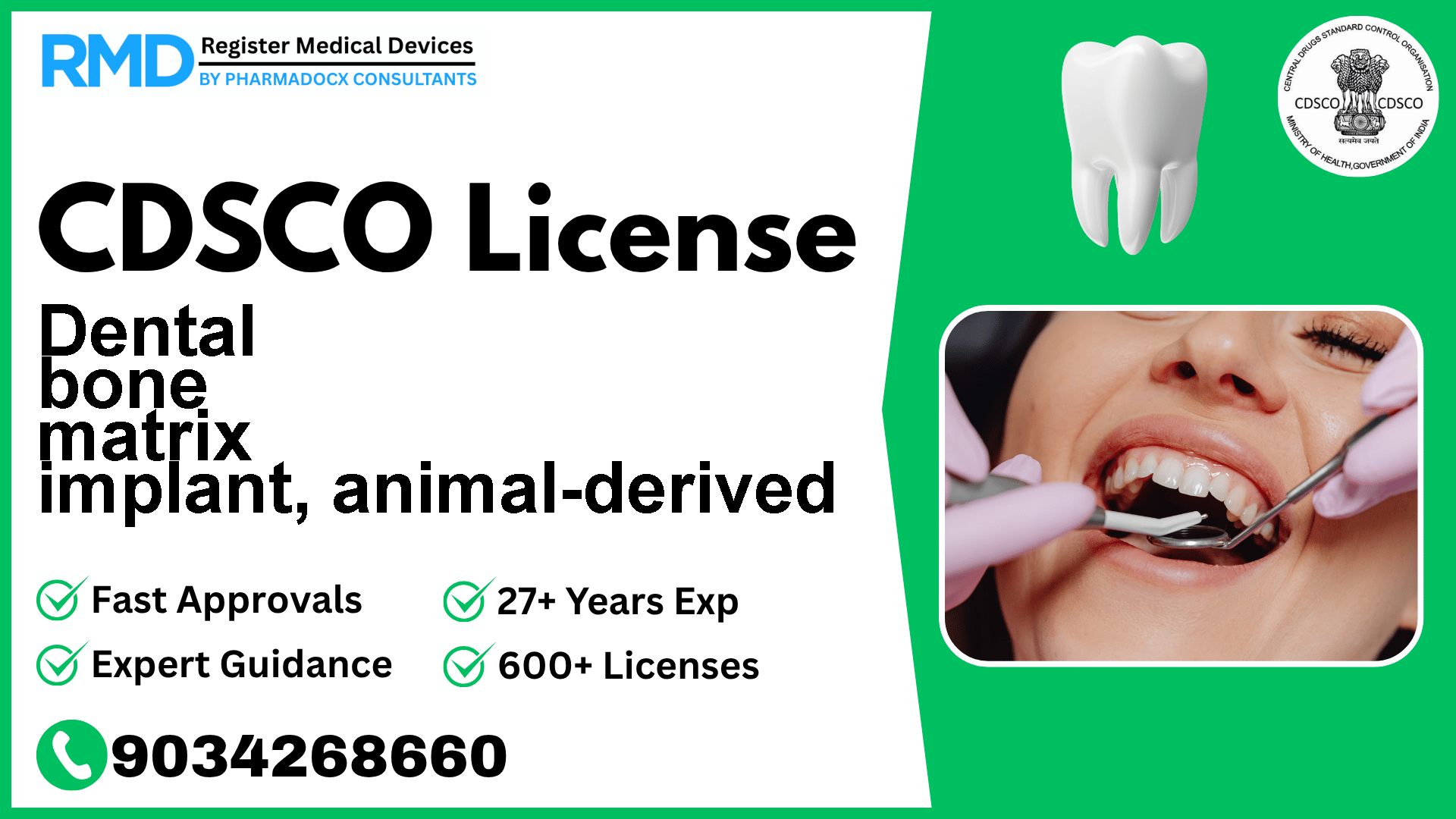 CDSCO License for Dental bone matrix implant, animal-derived