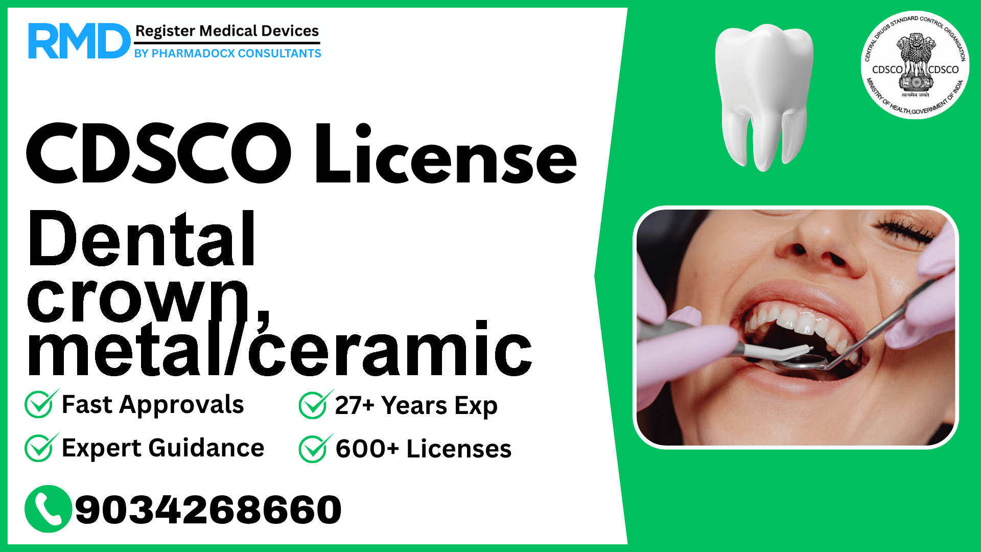 CDSCO License for Dental crown, metal/ceramic