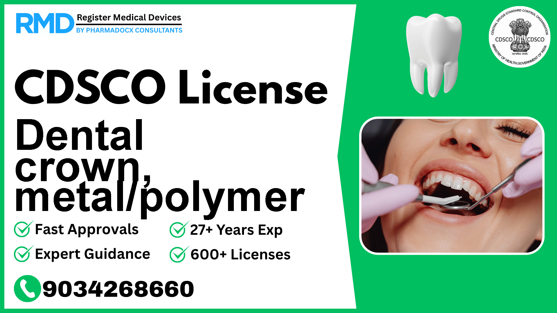CDSCO License for Dental crown, metal/polymer