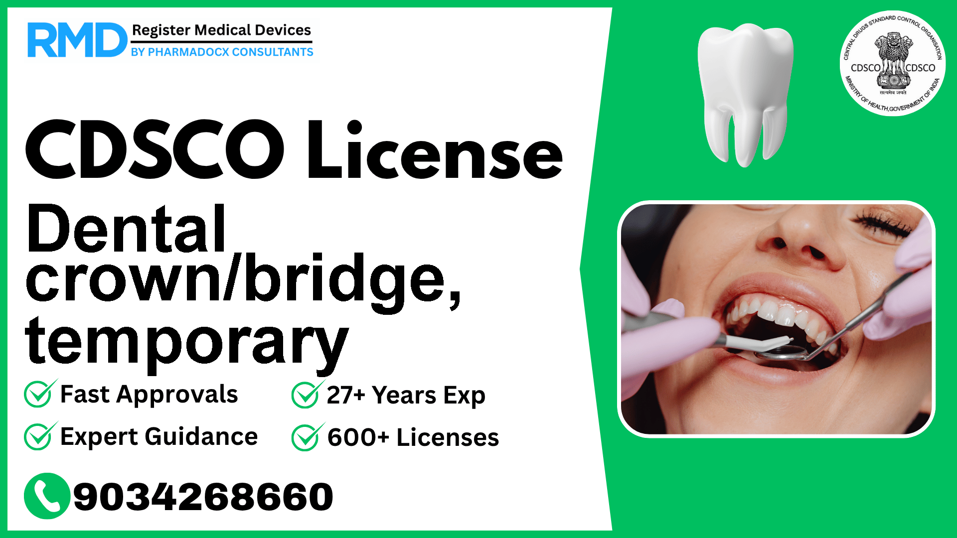 CDSCO License for Dental crown/bridge, temporary