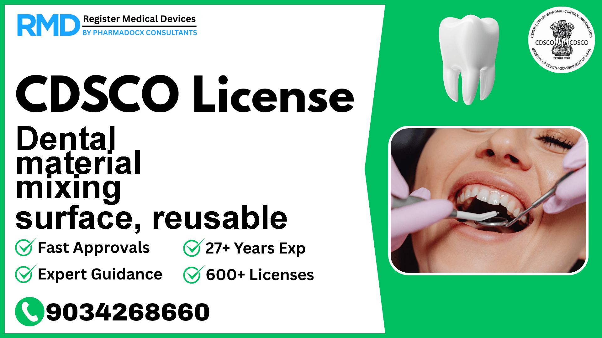 CDSCO License for Dental material mixing surface, reusable