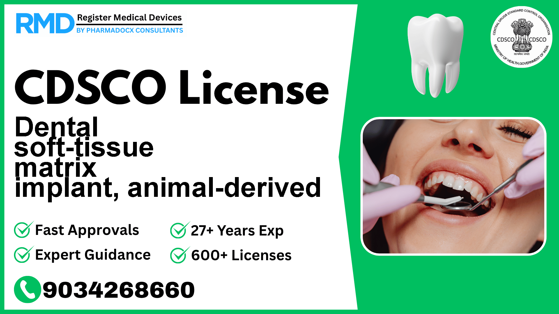 CDSCO License for Dental soft-tissue matrix implant, animal-derived