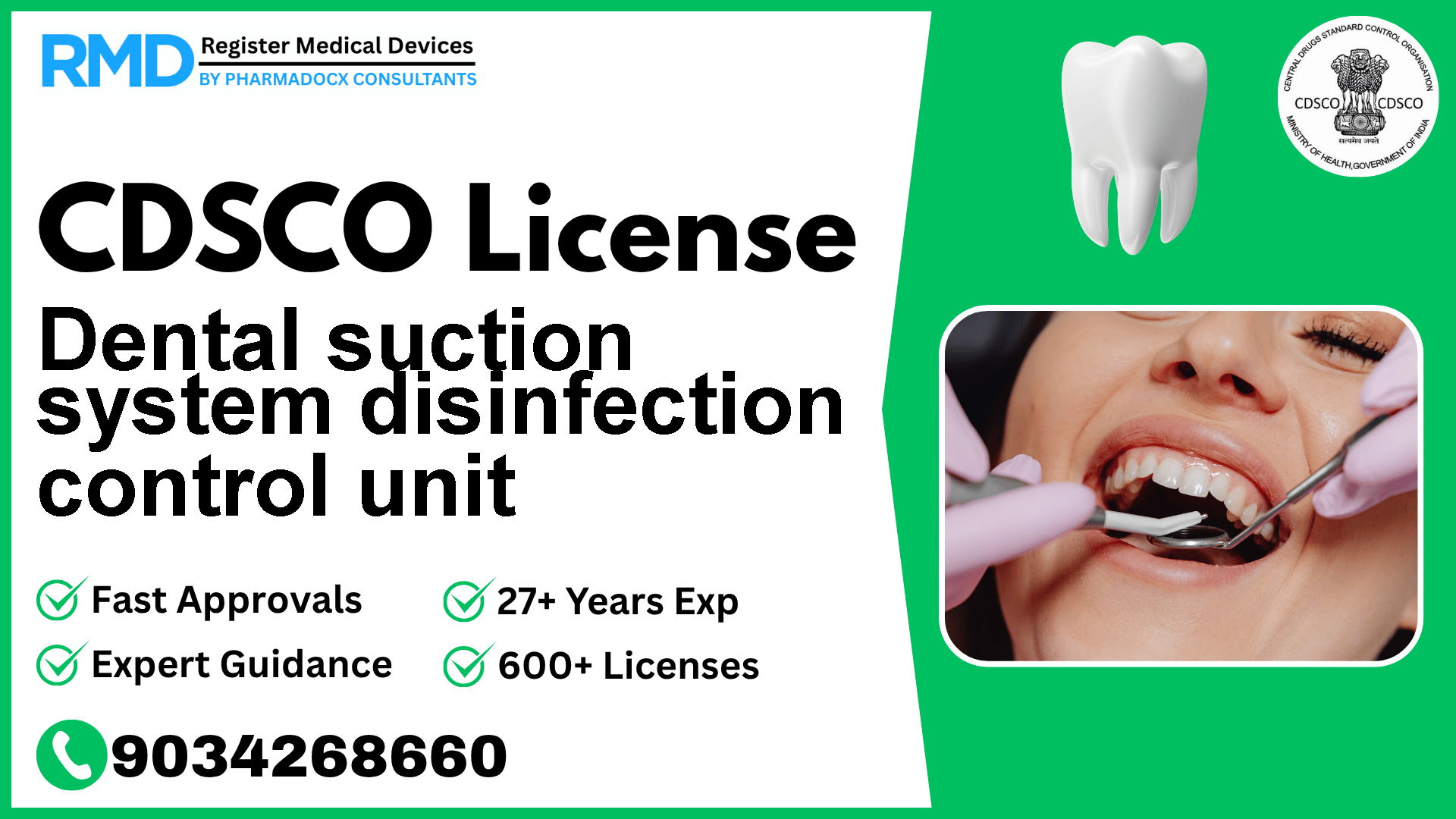 CDSCO License for Dental suction system disinfection control unit