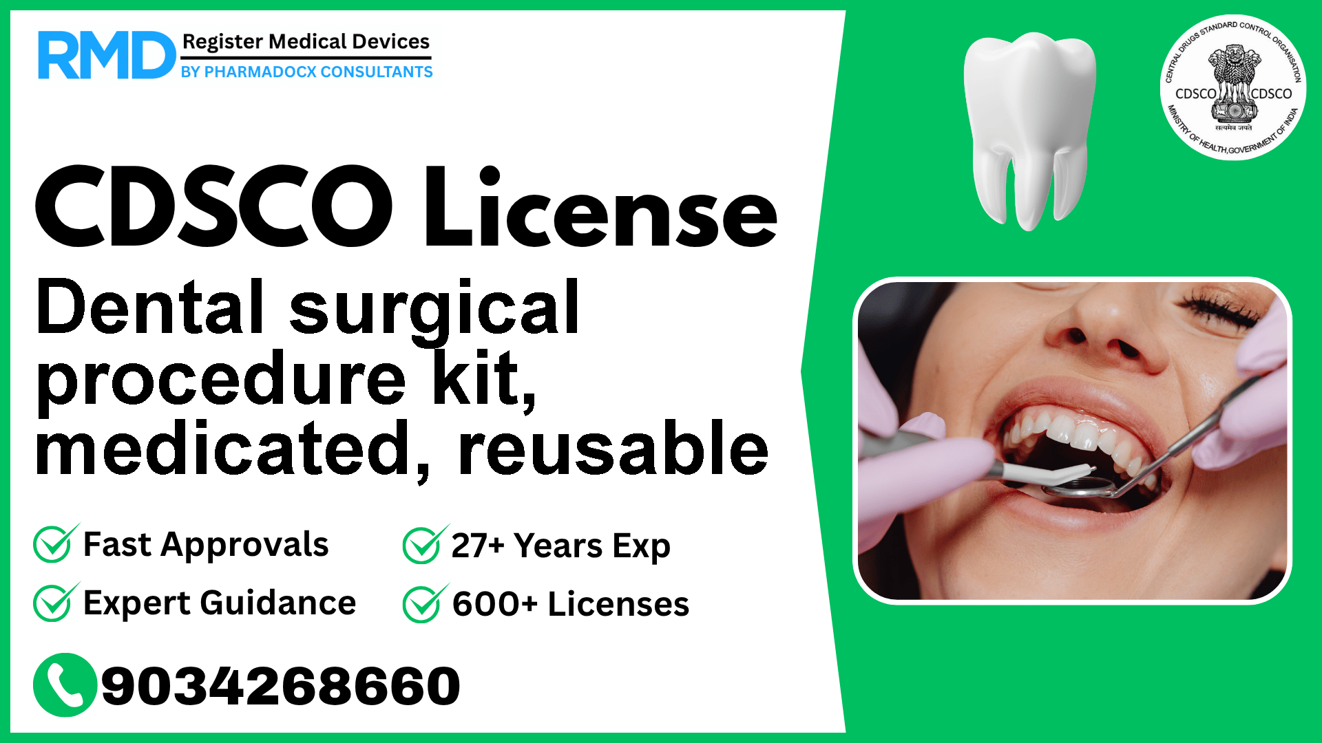 CDSCO License for Dental surgical procedure kit, medicated, reusable