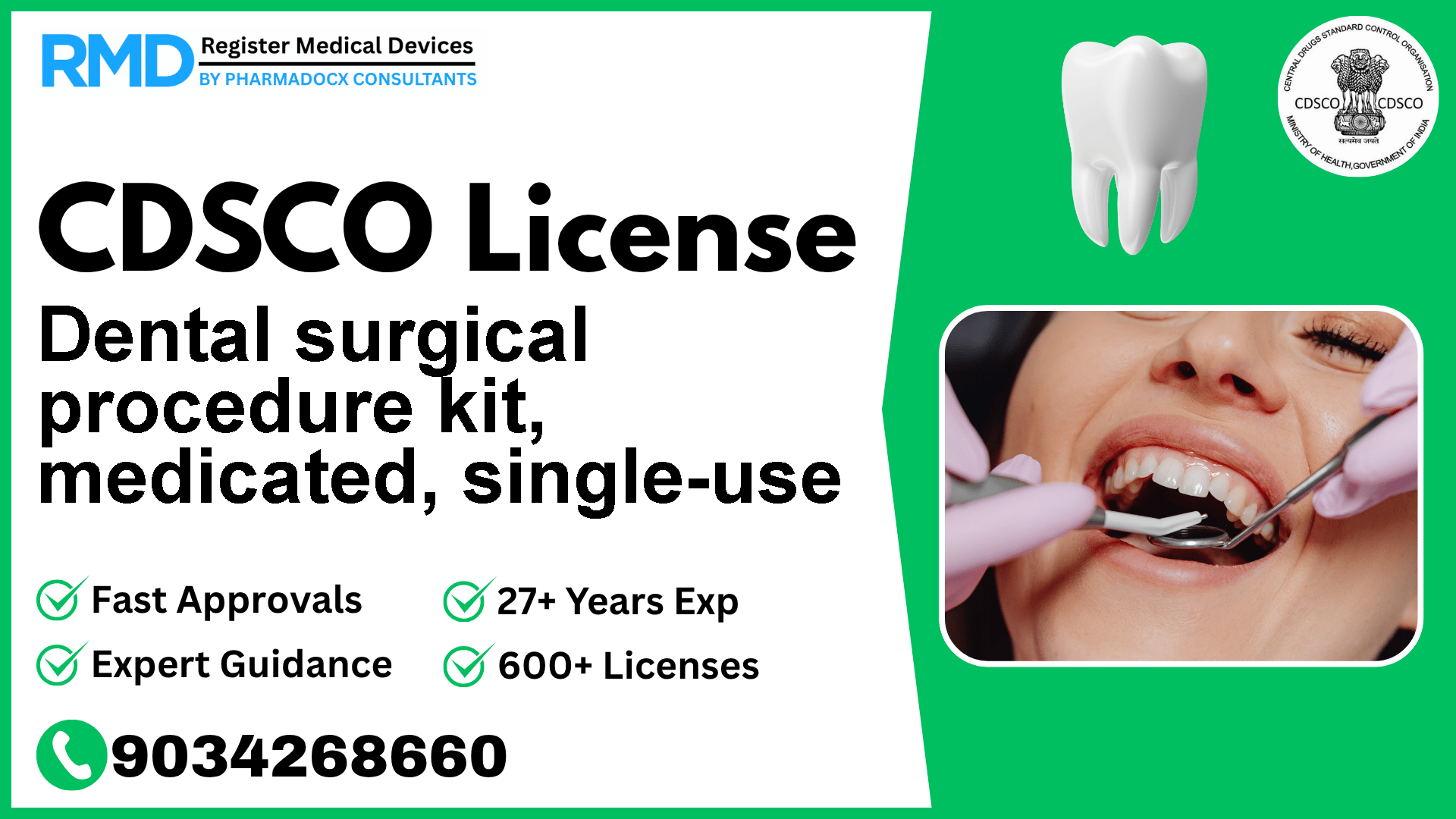 CDSCO License for Dental surgical procedure kit, medicated, single-use