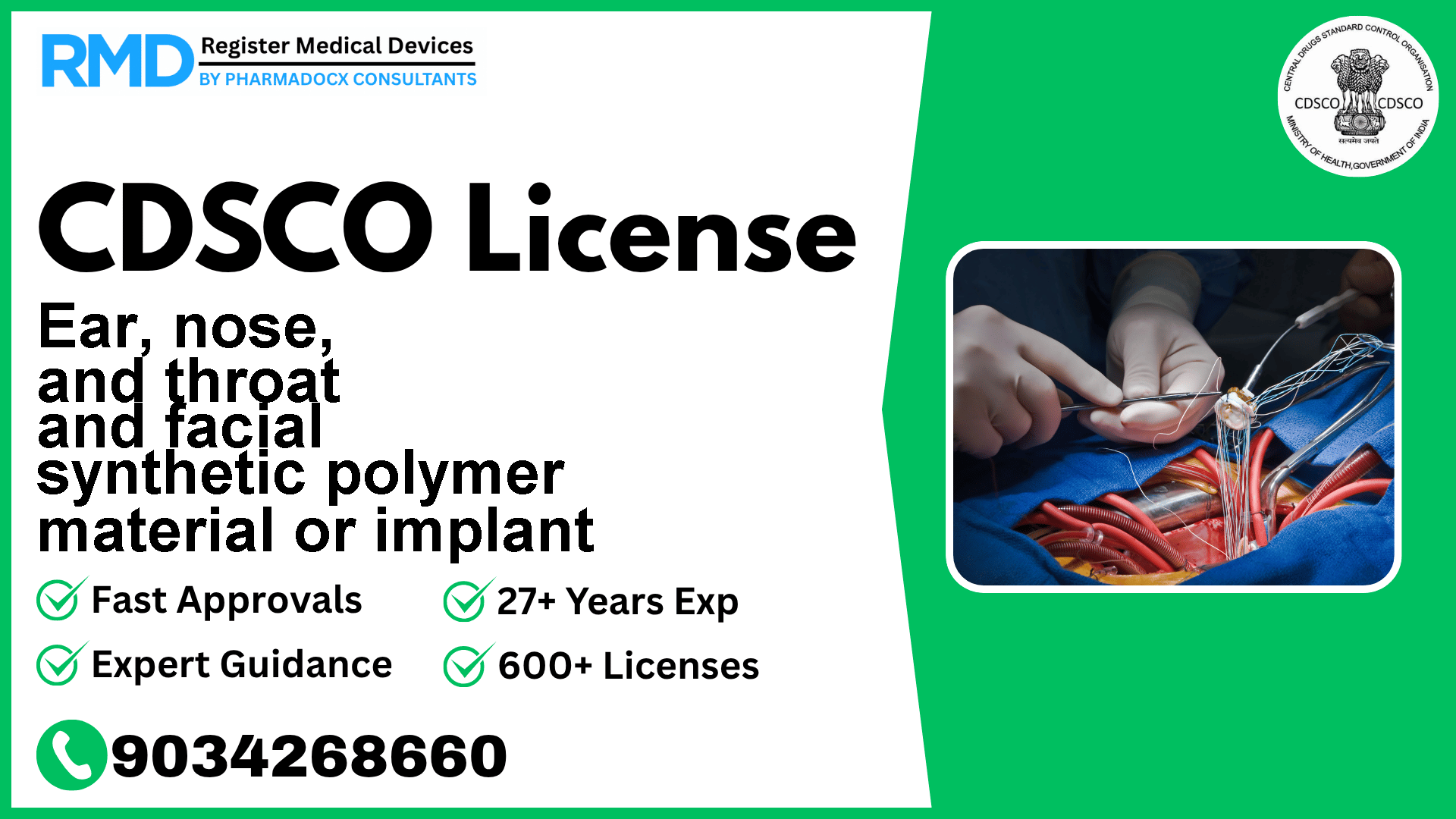 CDSCO License for Ear, nose, and throat and facial synthetic polymer material or implant