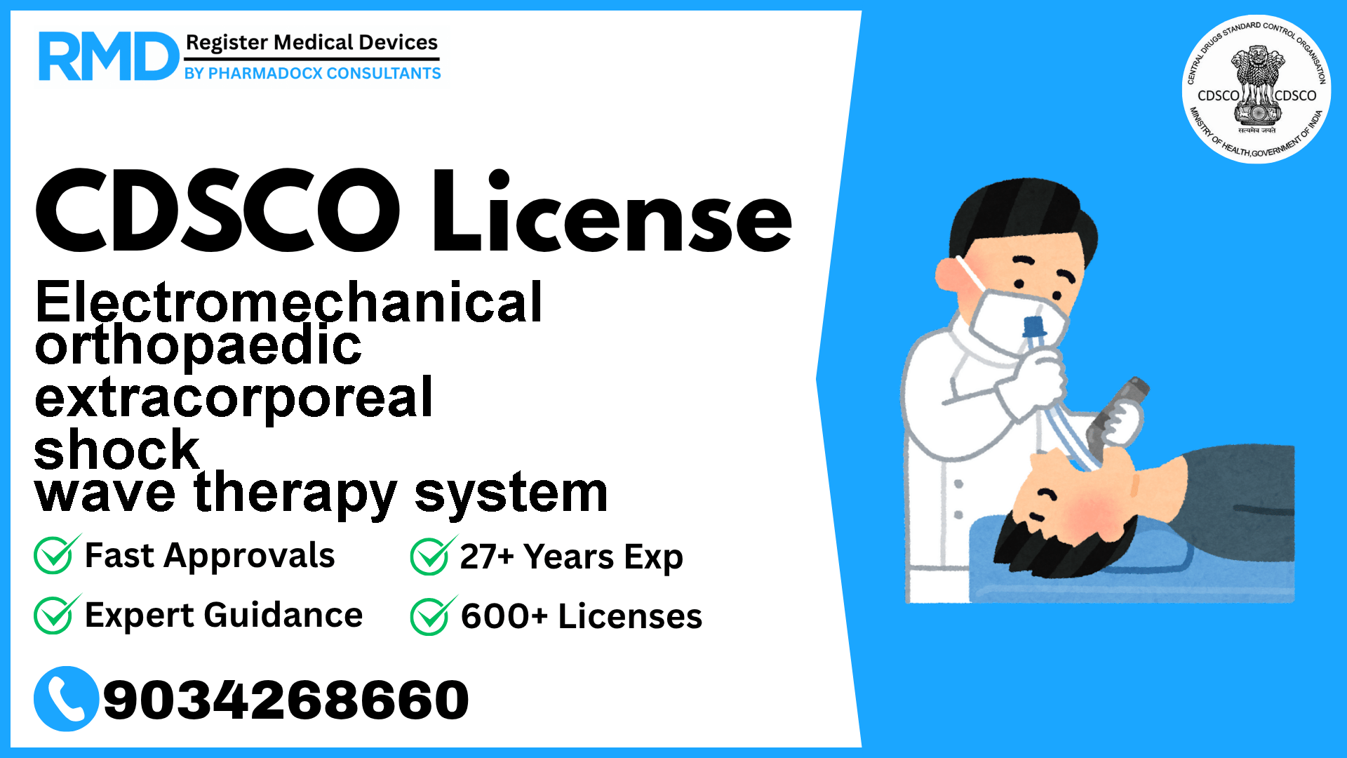 CDSCO License for Electromechanical orthopaedic extracorporeal shock wave therapy system