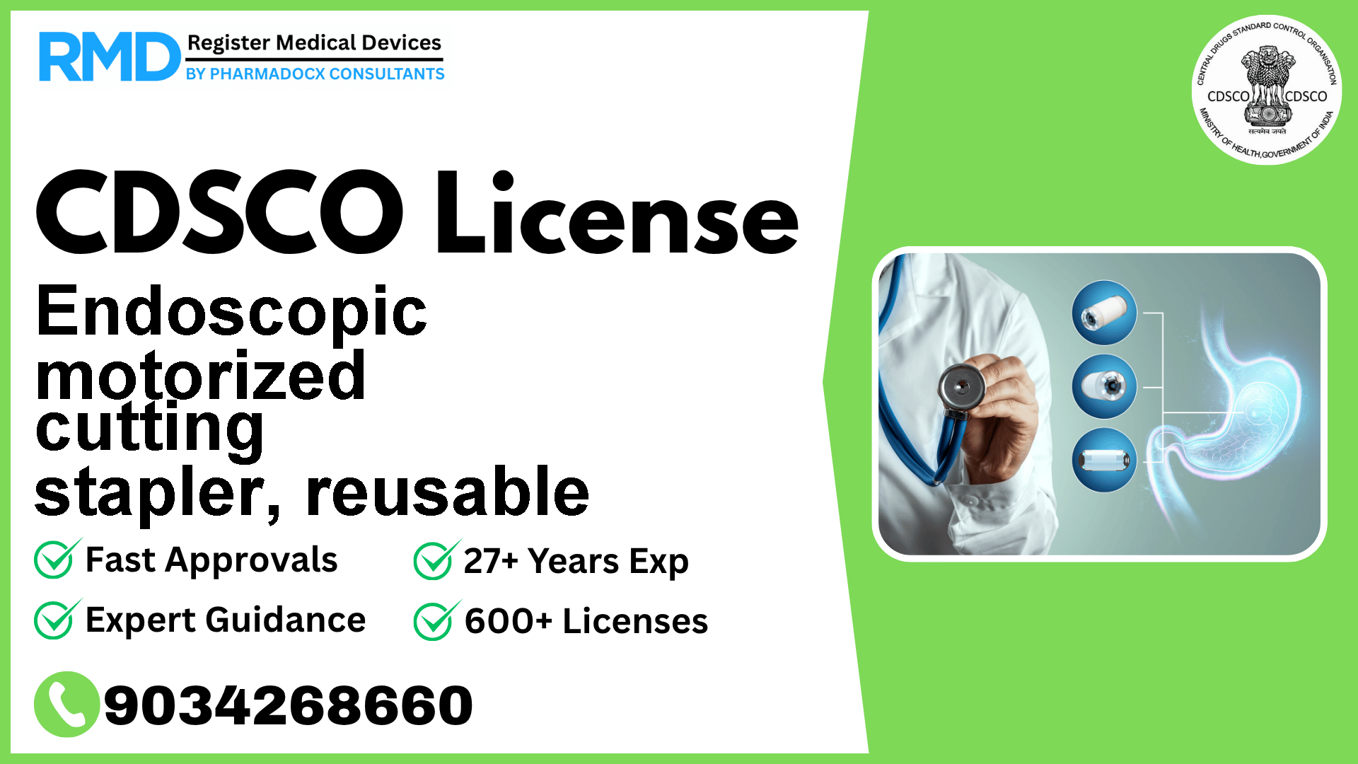 CDSCO License for Endoscopic motorized cutting stapler, reusable