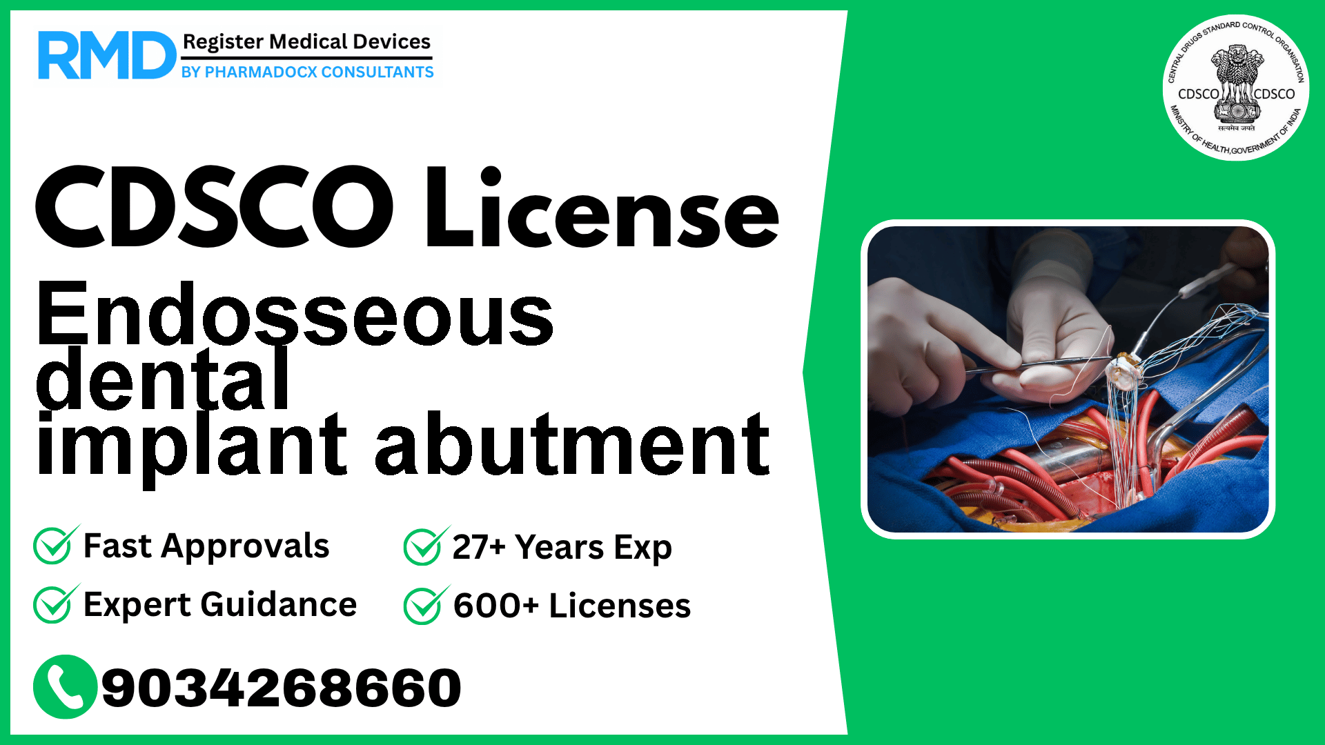 CDSCO License for Endosseous dental implant abutment