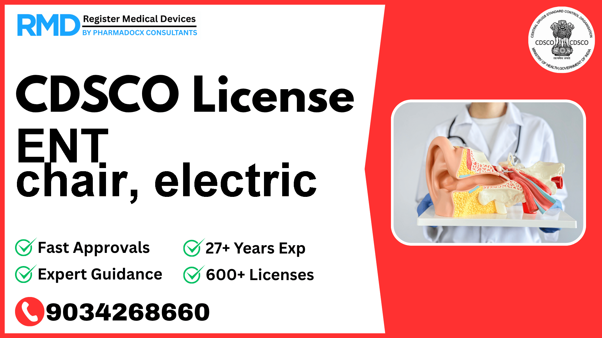 CDSCO License for ENT chair, electric