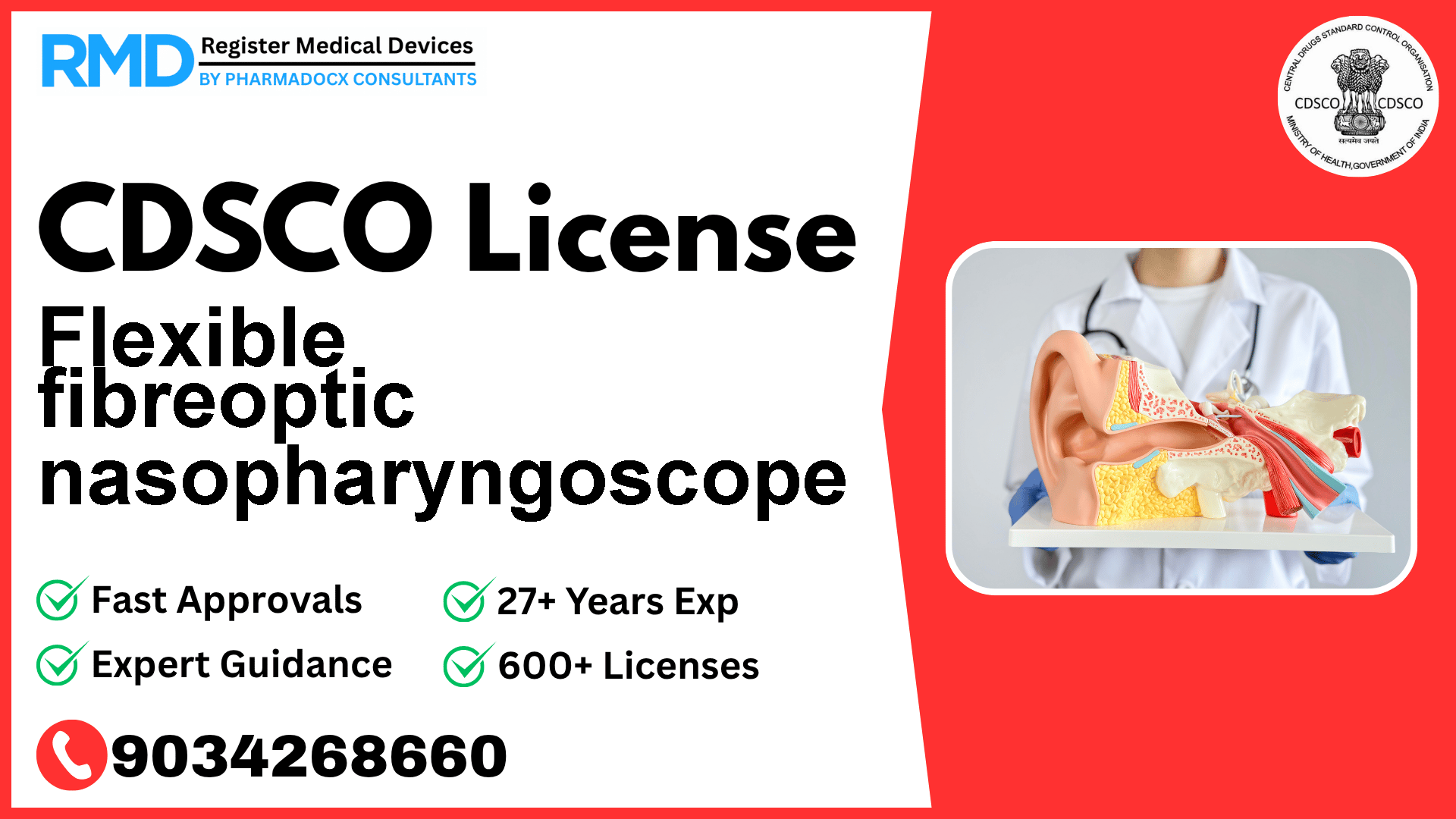 CDSCO License for Flexible fibreoptic nasopharyngoscope