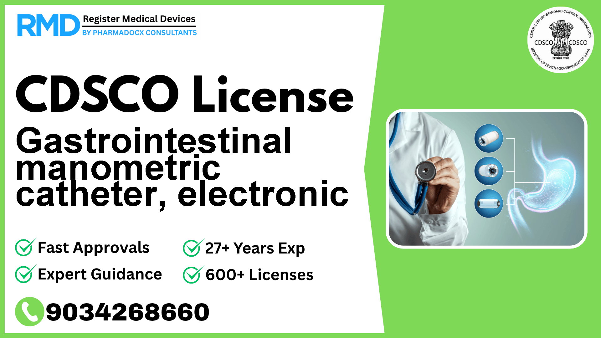 CDSCO License for Gastrointestinal manometric catheter, electronic
