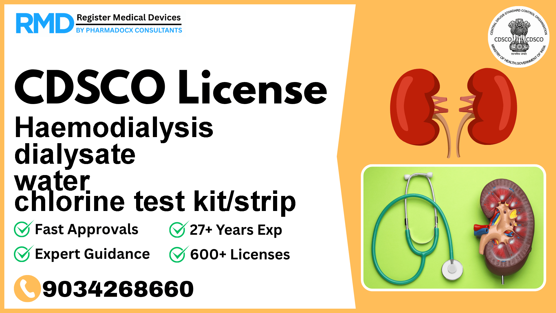 CDSCO License for Haemodialysis dialysate water chlorine test kit/strip