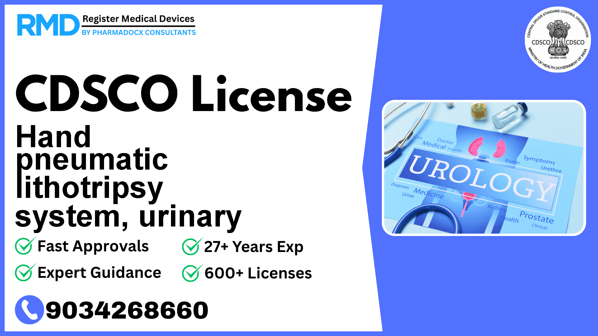 CDSCO License for Hand pneumatic lithotripsy system, urinary