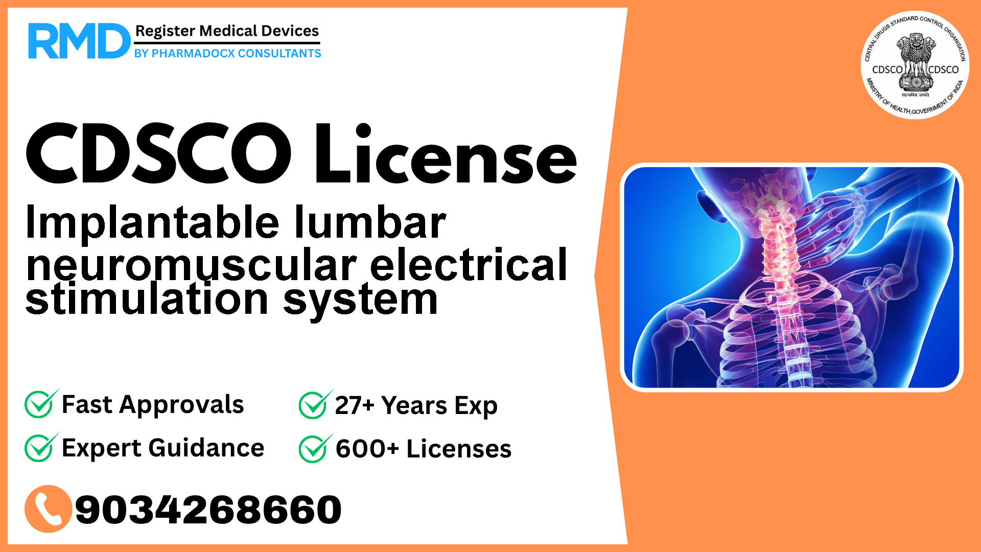 CDSCO License for Implantable lumbar neuromuscular electrical stimulation system