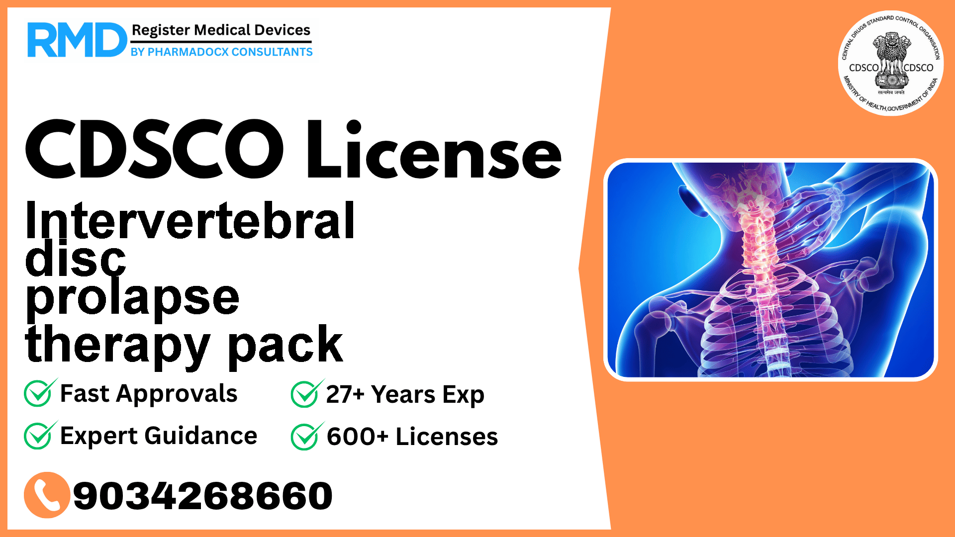 CDSCO License for Intervertebral disc prolapse therapy pack