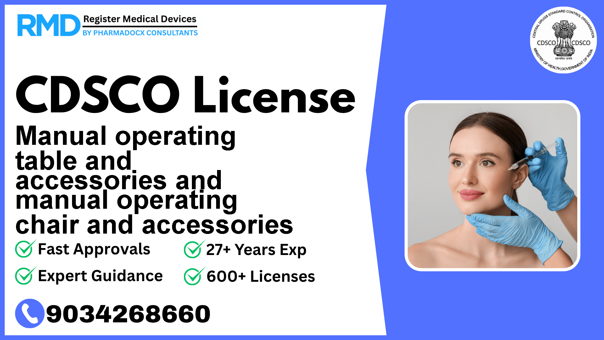 CDSCO License for Manual operating table and accessories and manual operating chair and accessories