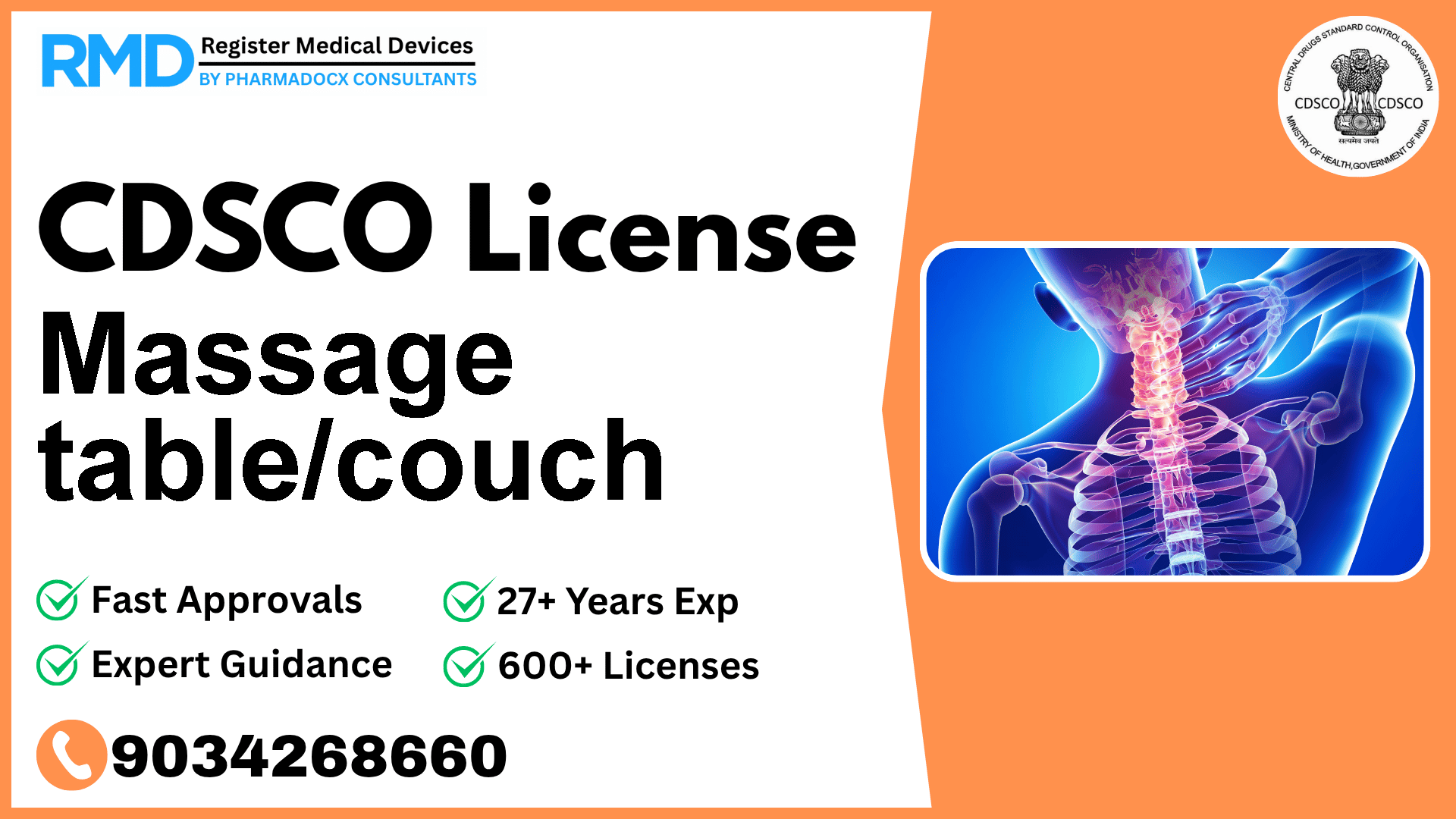 CDSCO License for Massage table/couch