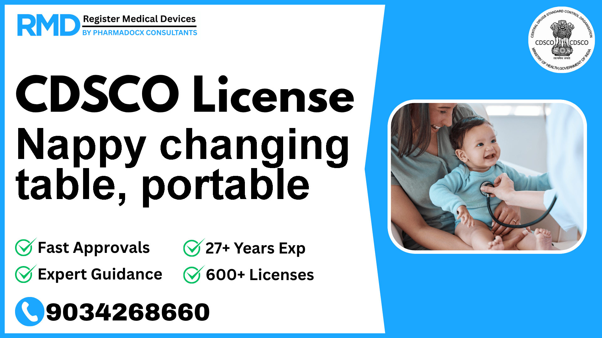 CDSCO License for Nappy changing table, portable