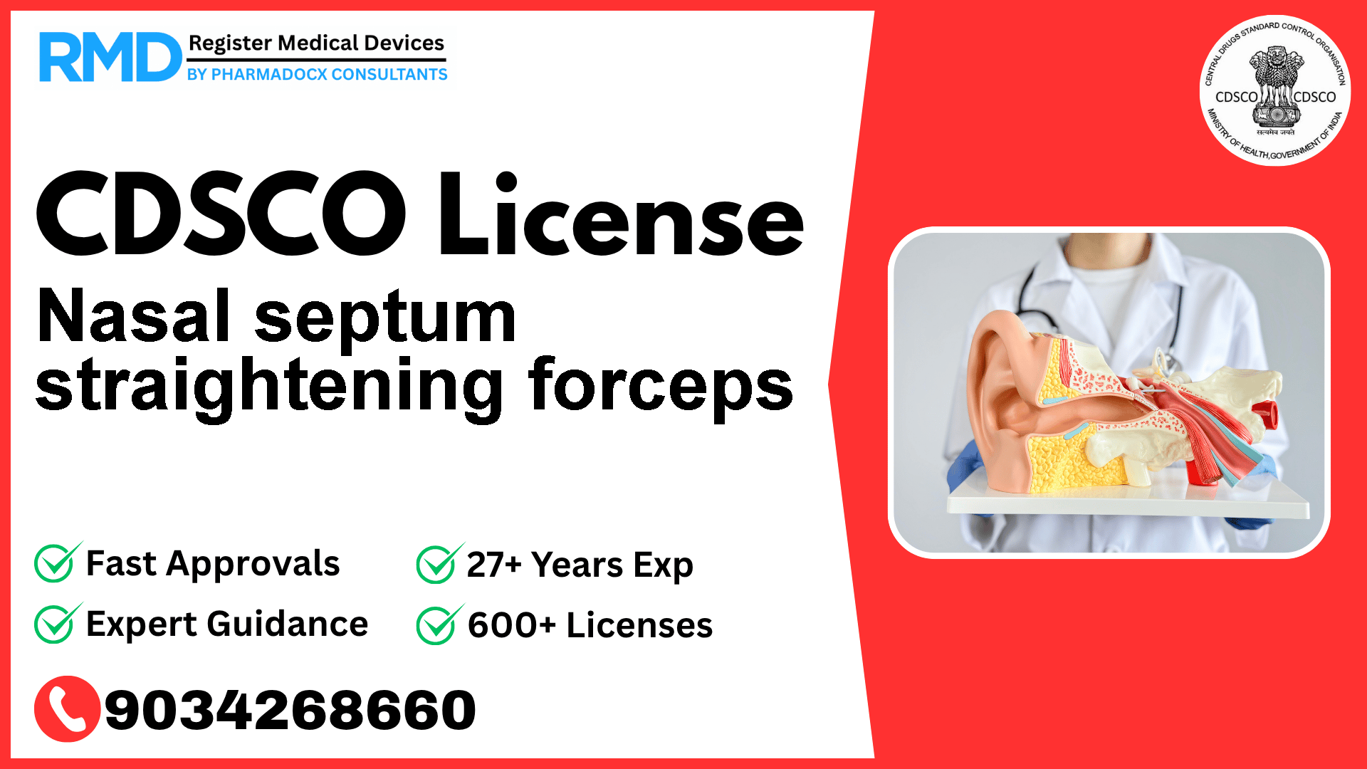 CDSCO License for Nasal septum straightening forceps