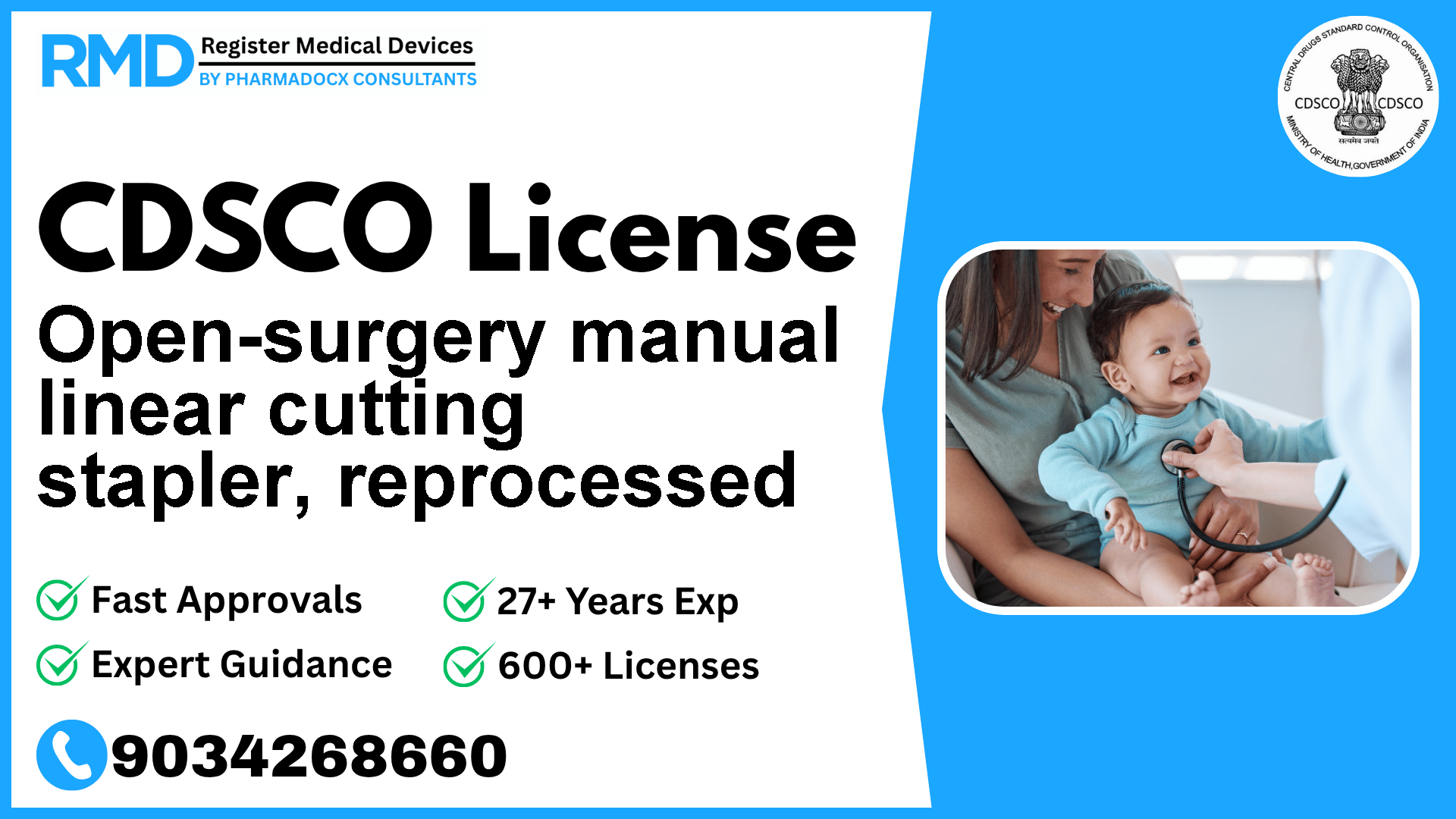 CDSCO License for Open-surgery manual linear cutting stapler, reprocessed