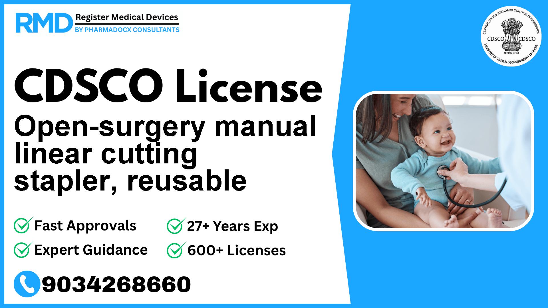 CDSCO License for Open-surgery manual linear cutting stapler, reusable