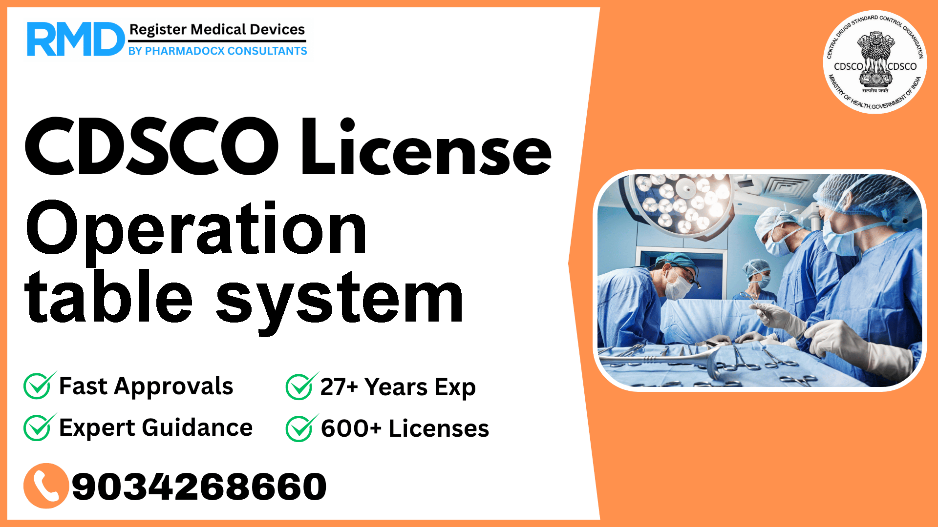 CDSCO License for Operation table system