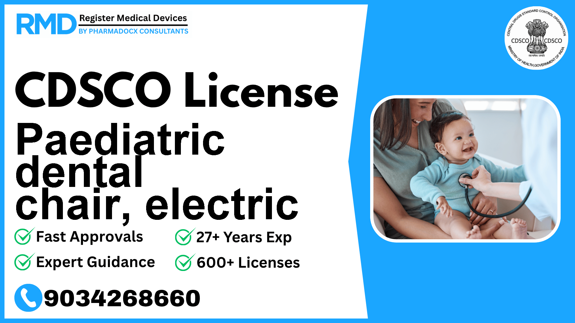 CDSCO License for Paediatric dental chair, electric