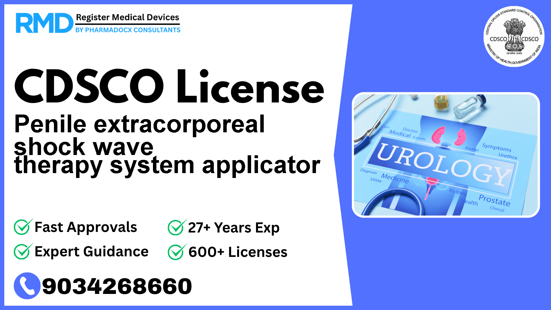 CDSCO License for Penile extracorporeal shock wave therapy system applicator