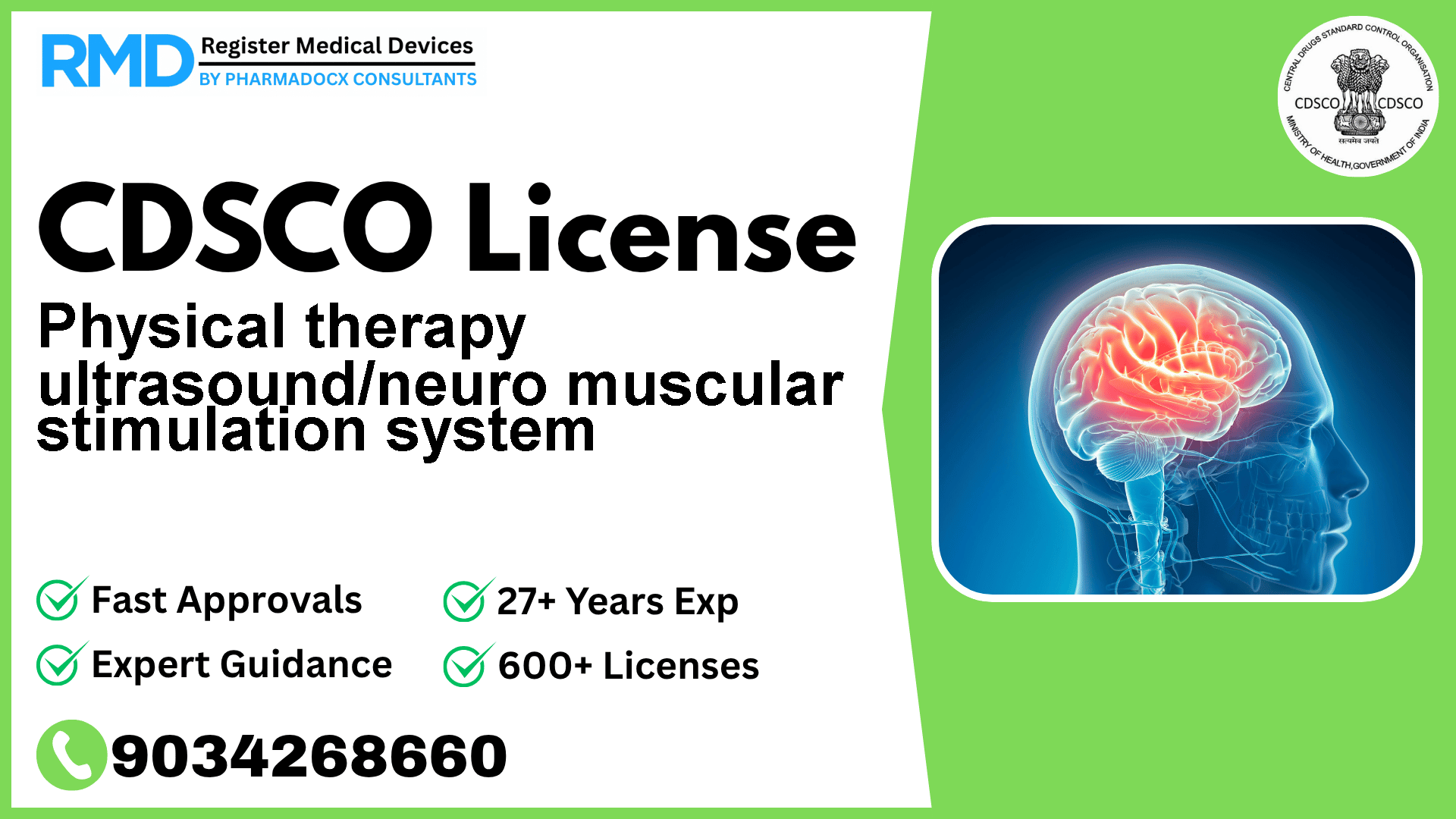 CDSCO License for Physical therapy ultrasound/neuro muscular stimulation system