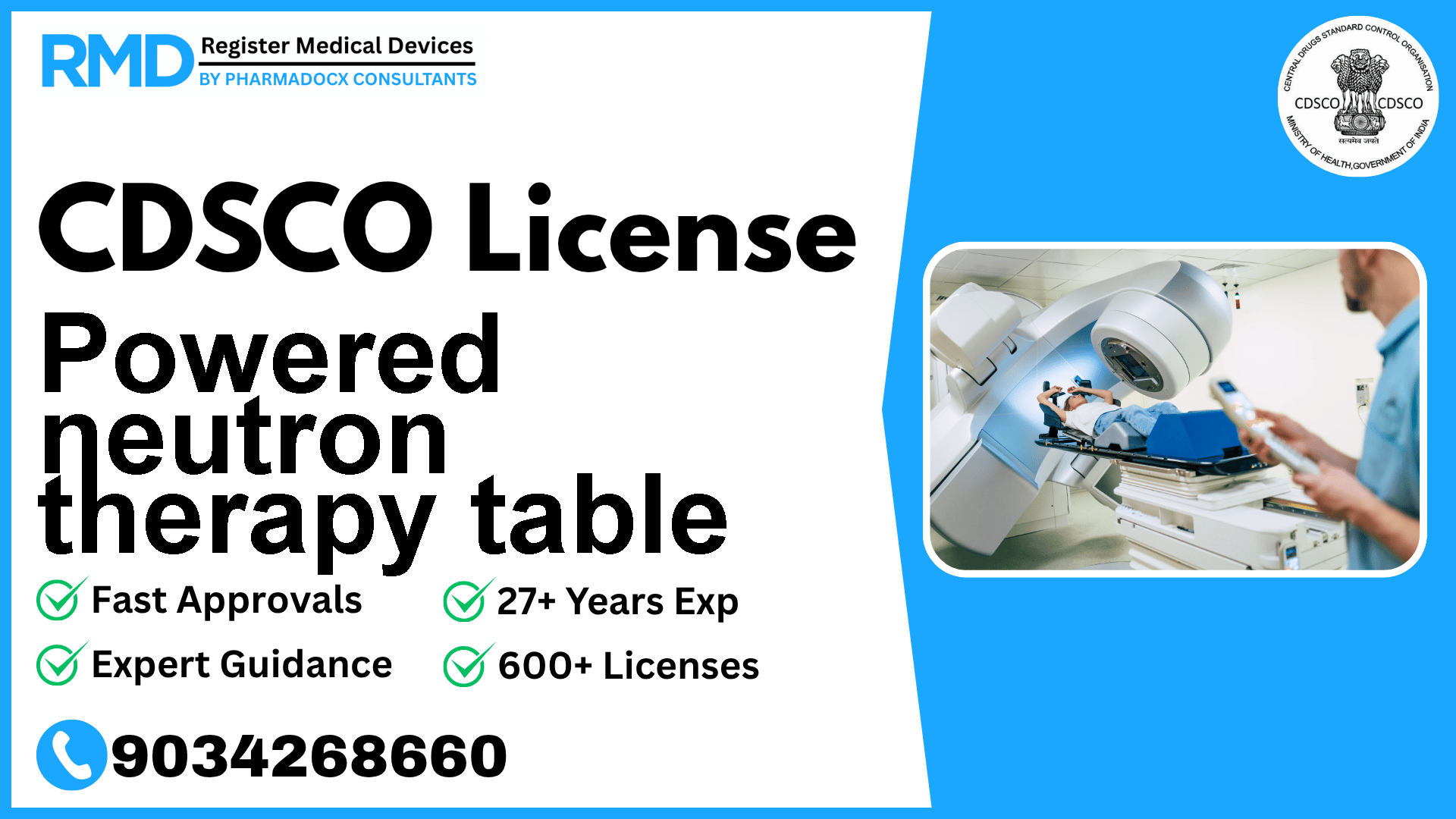 CDSCO License for Powered neutron therapy table