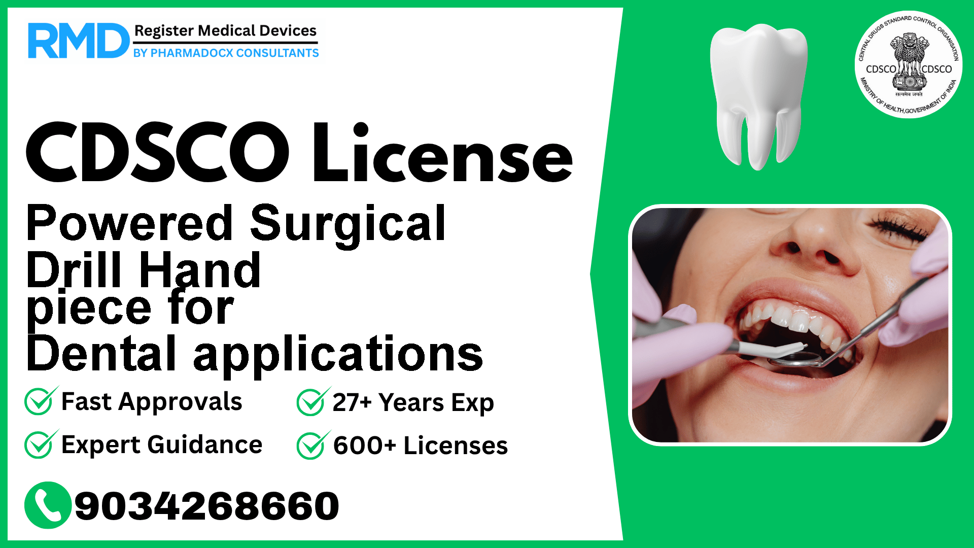 CDSCO License for Powered Surgical Drill Hand piece for Dental applications