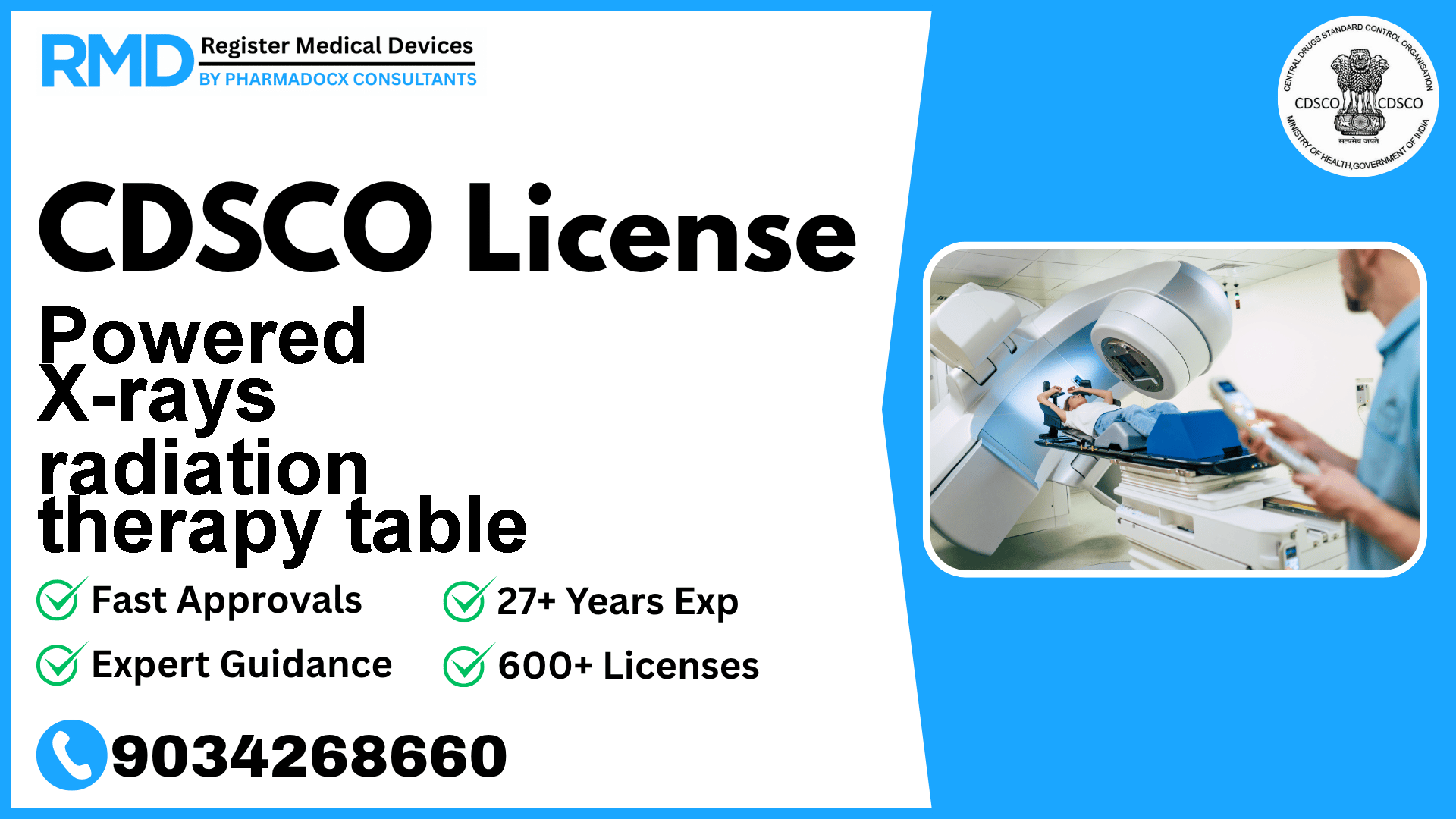 CDSCO License for Powered X-rays radiation therapy table