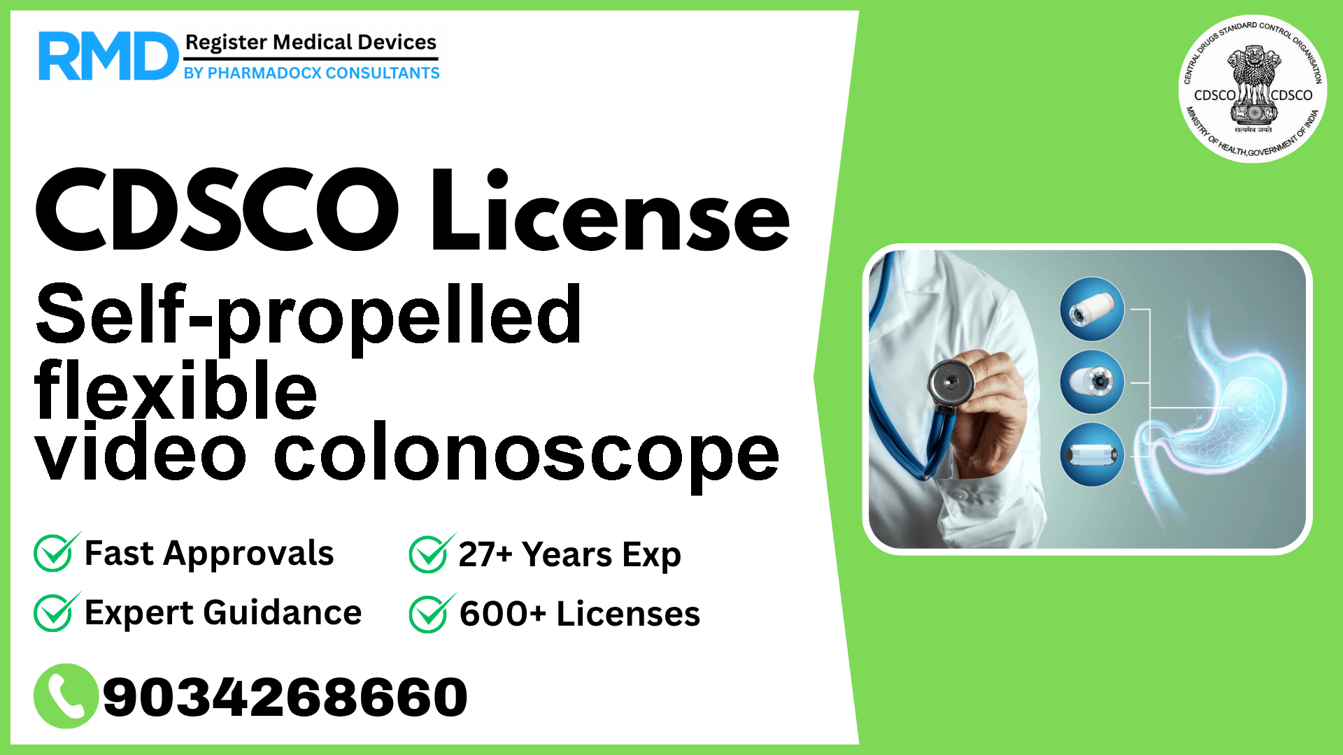 CDSCO License for Self-propelled flexible video colonoscope