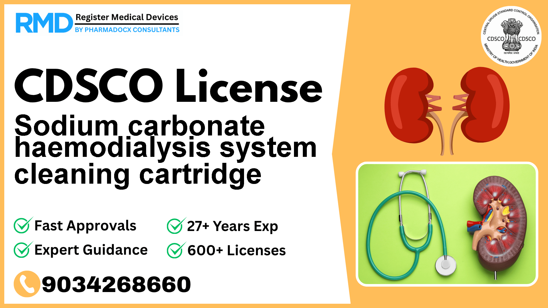 CDSCO License for Sodium carbonate haemodialysis system cleaning cartridge