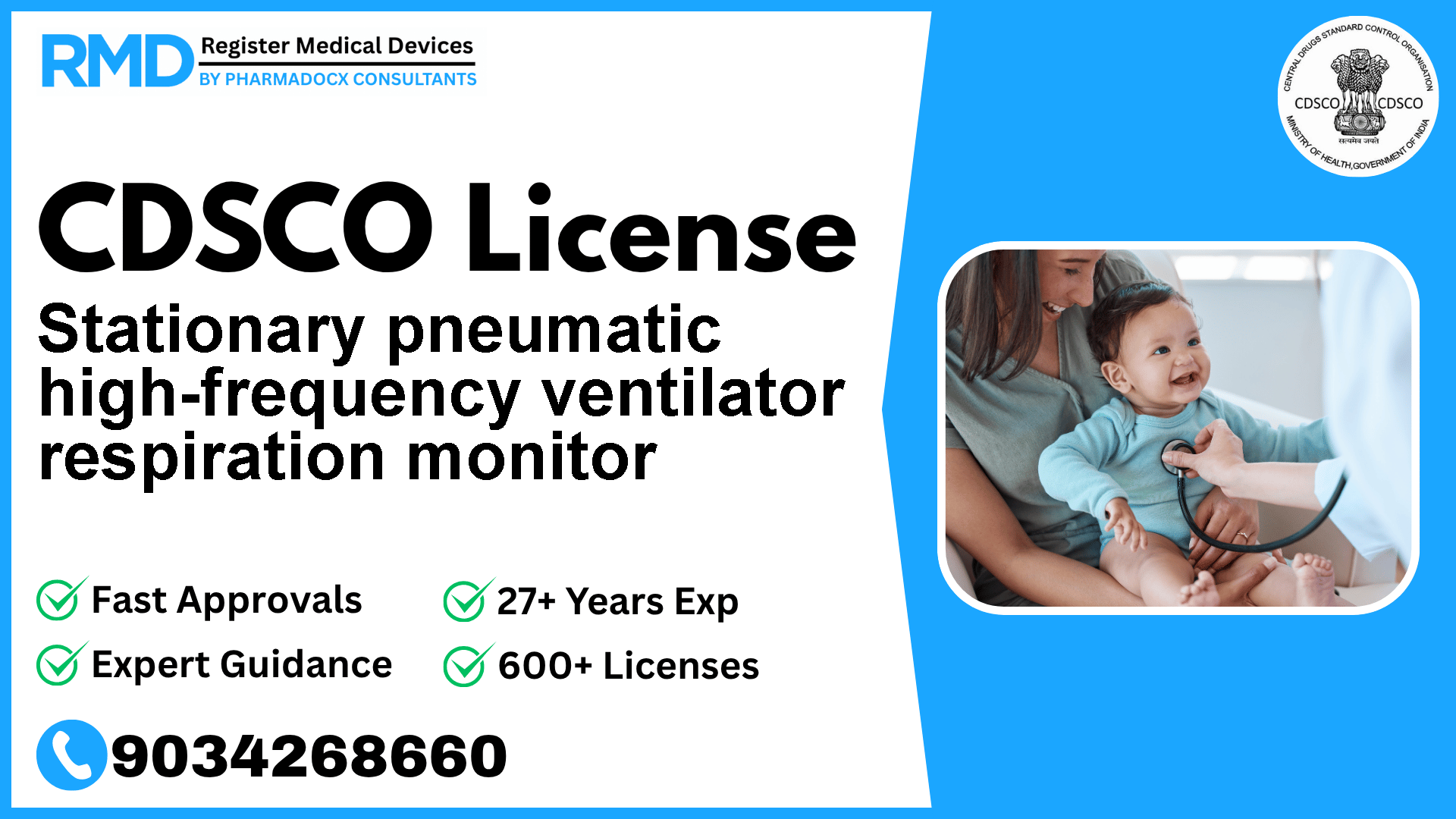 CDSCO License for Stationary pneumatic high-frequency ventilator respiration monitor