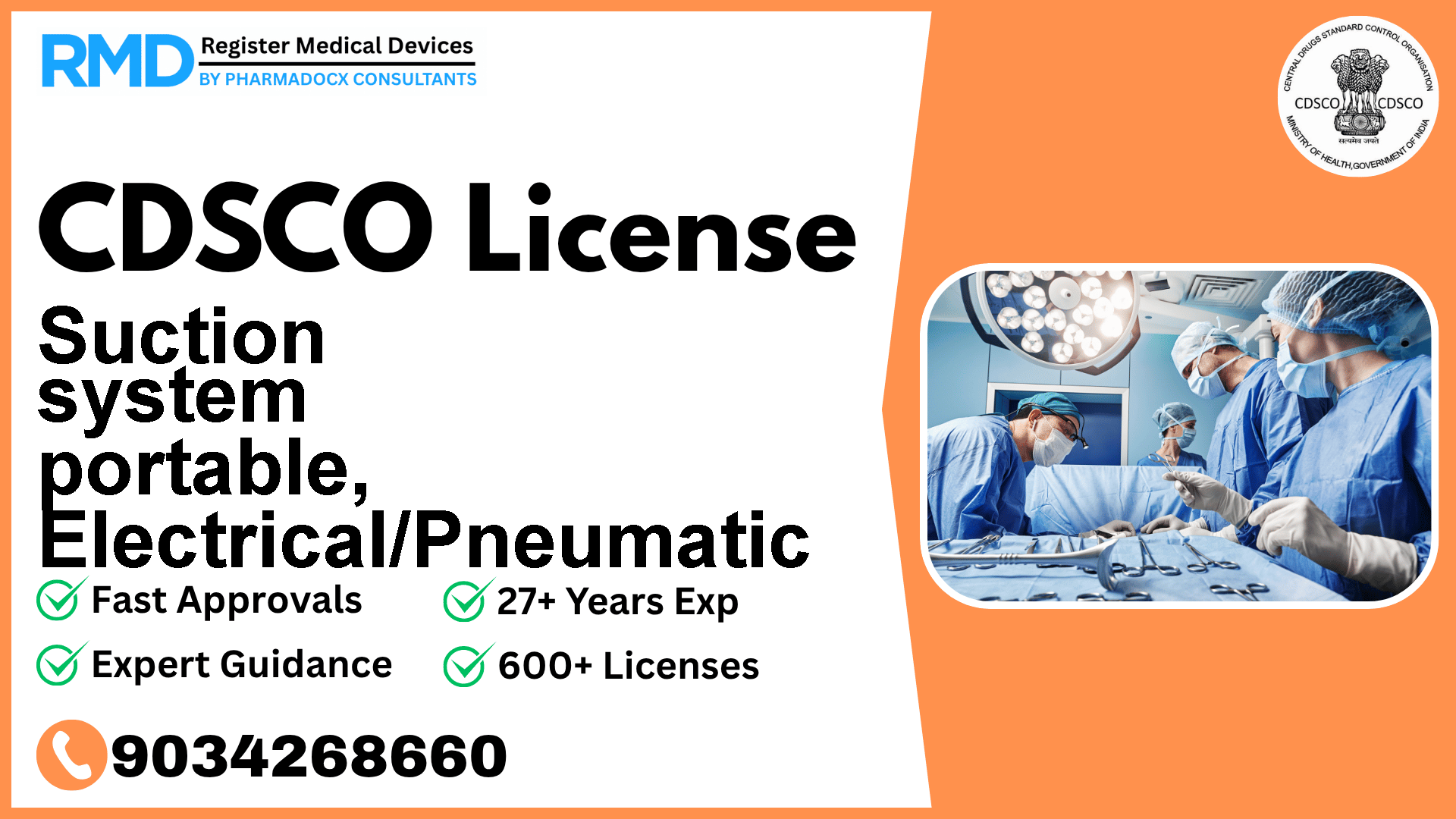 CDSCO License for Suction system portable, Electrical/Pneumatic
