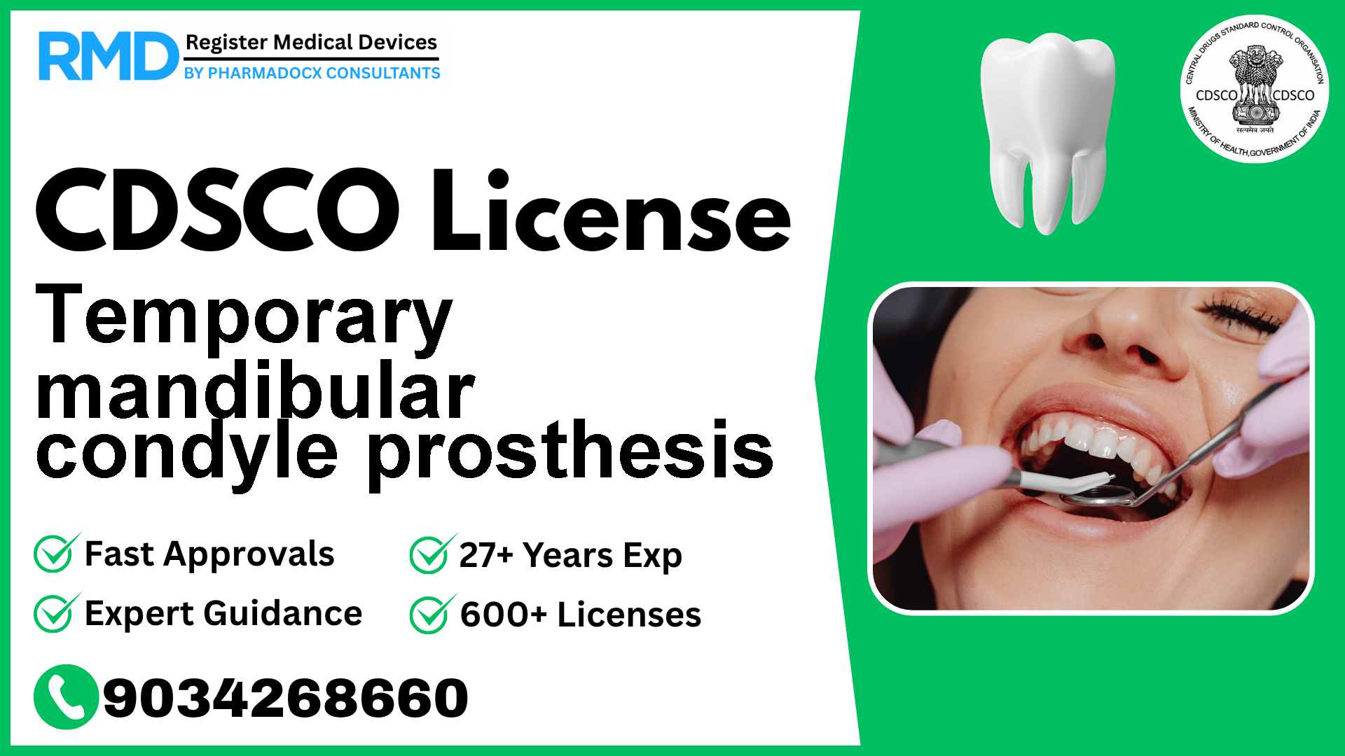 CDSCO License for Temporary mandibular condyle prosthesis